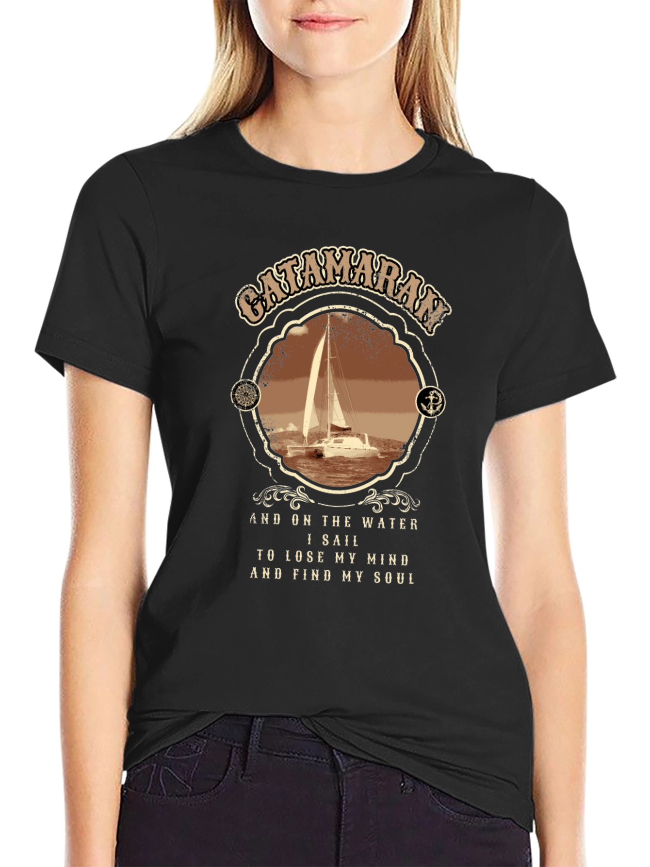 Black Catamaran Sailing T-Shirt - Lose Your Mind, Find Your Soul view 2