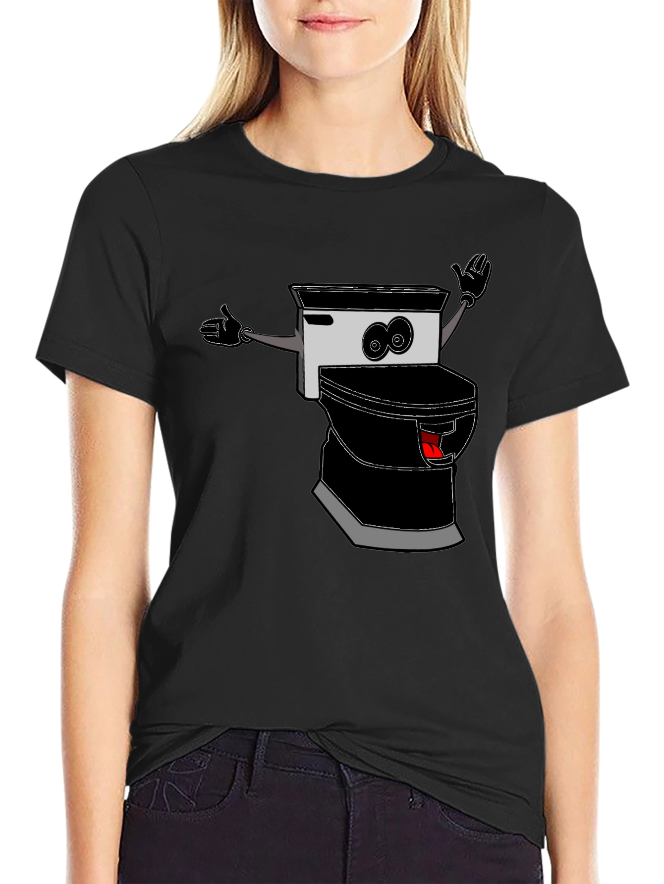 Black Funny Toilet Cartoon Graphic Tee view 2