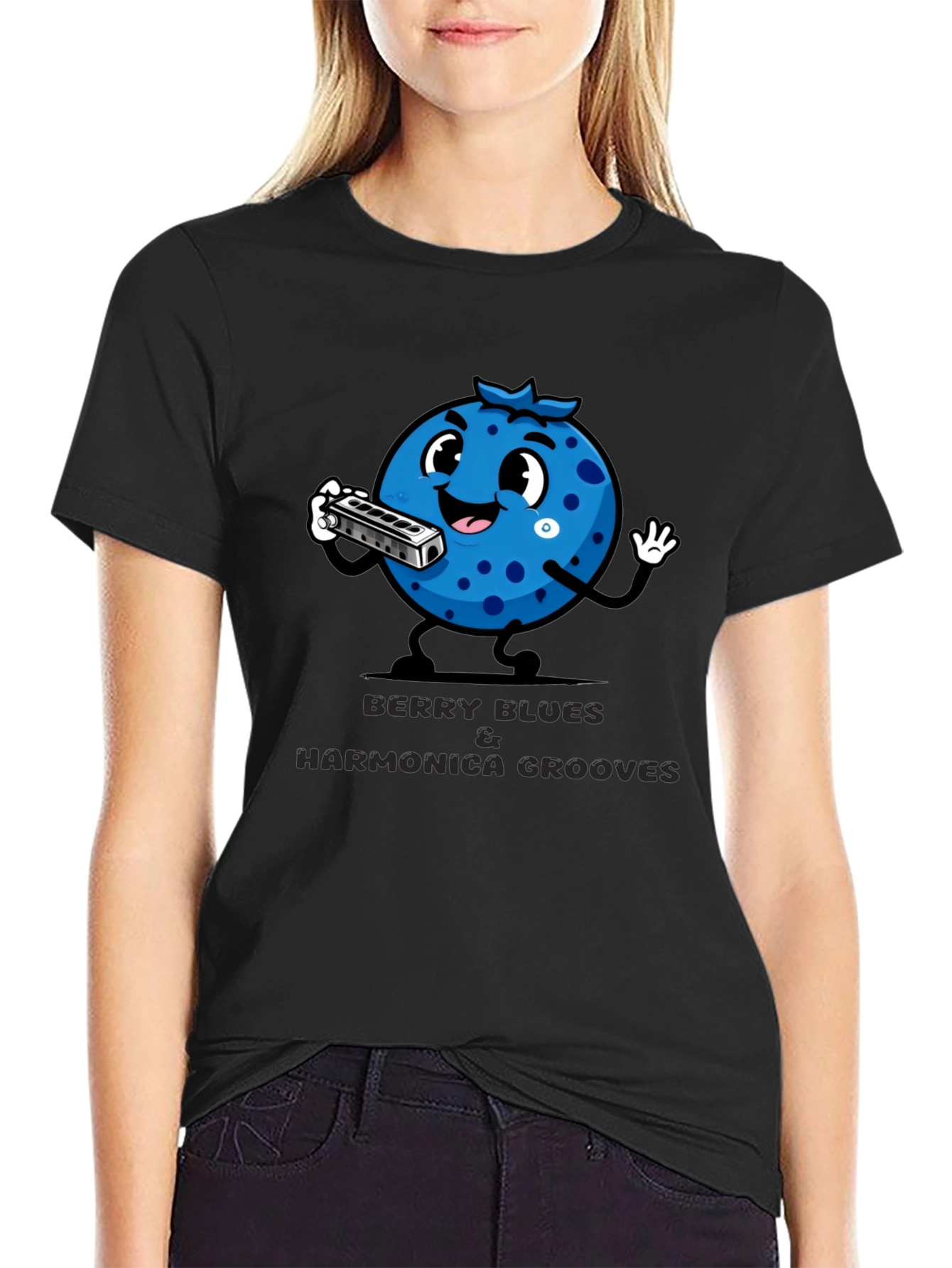 Black Berry Blues Harmonica Grooves T-Shirt view 2