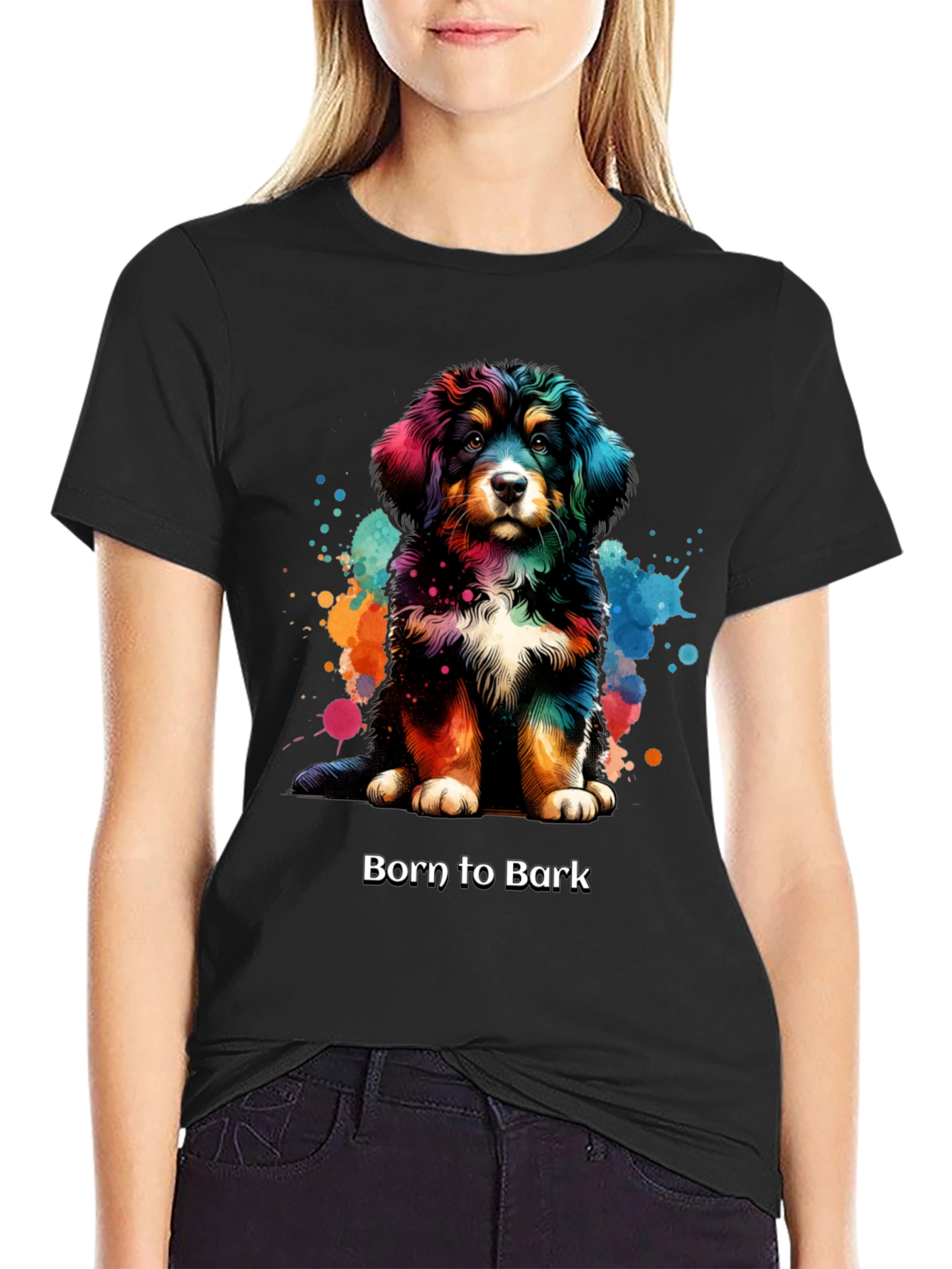 Black Born to Bark Dog T-Shirt view 2