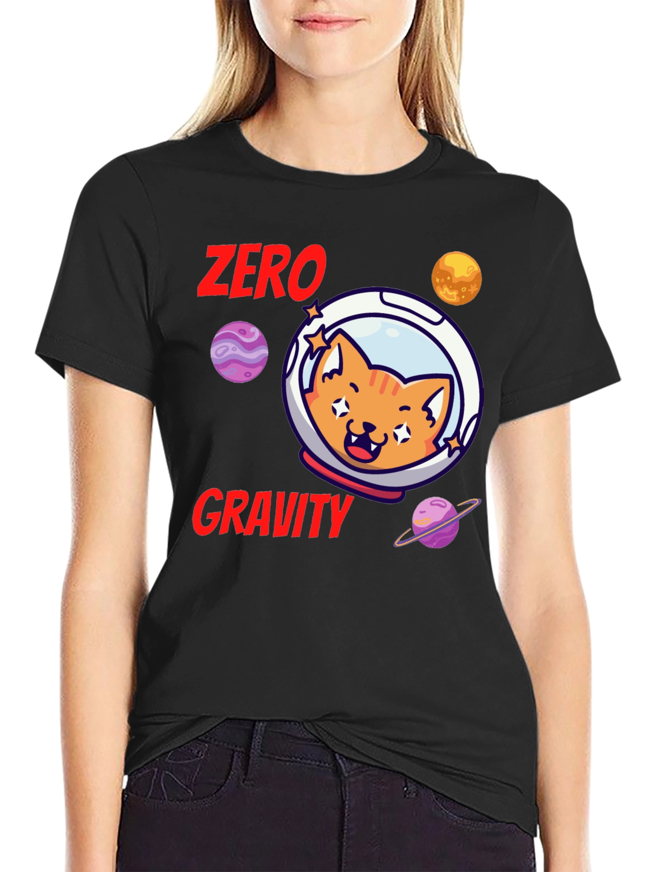 Black Zero Gravity Cat T-Shirt view 2