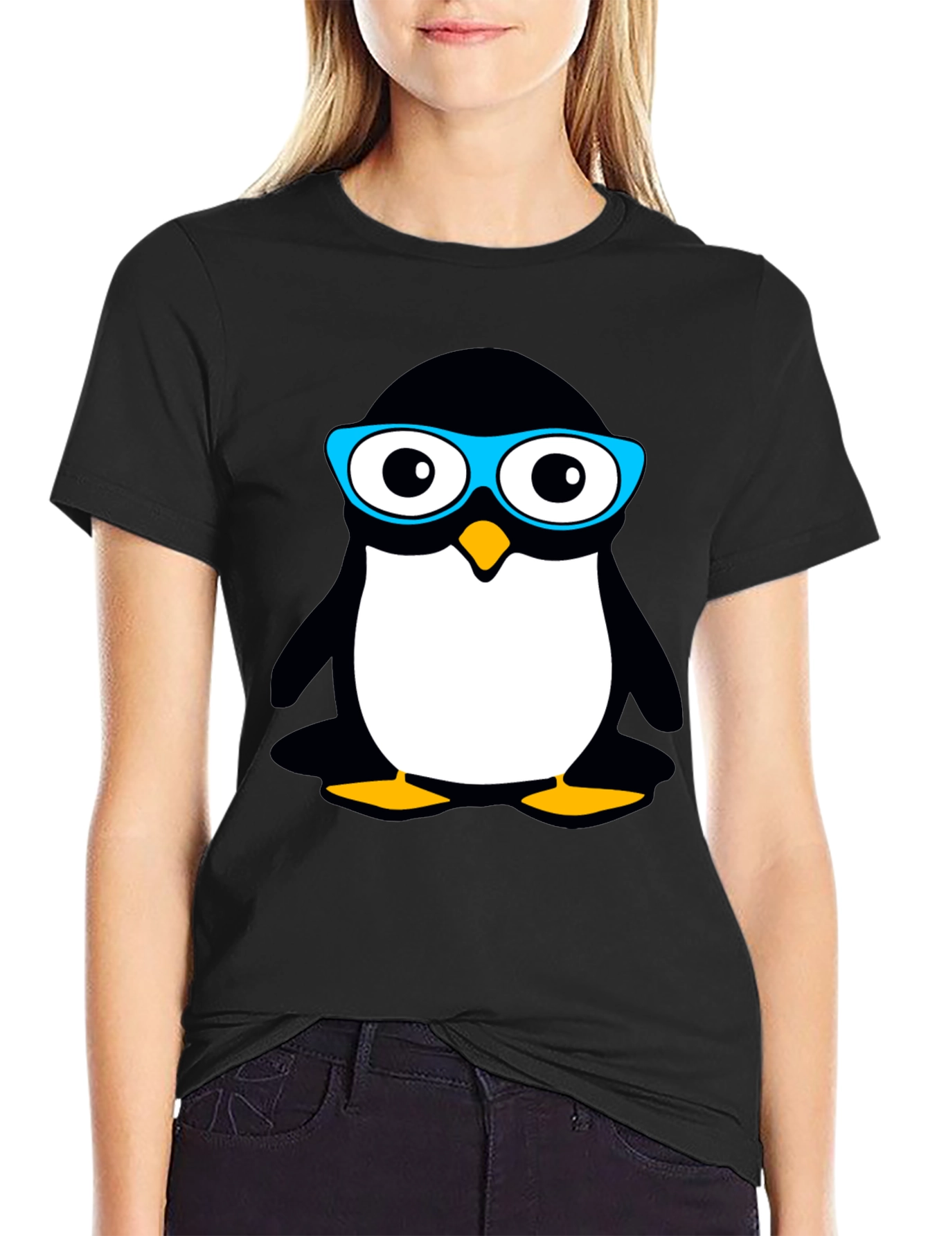 Black Cool Penguin Graphic T-Shirt view 2
