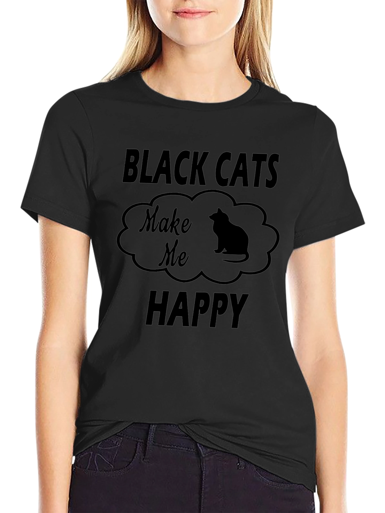 Black Black Cats Make Me Happy Graphic Tee view 2