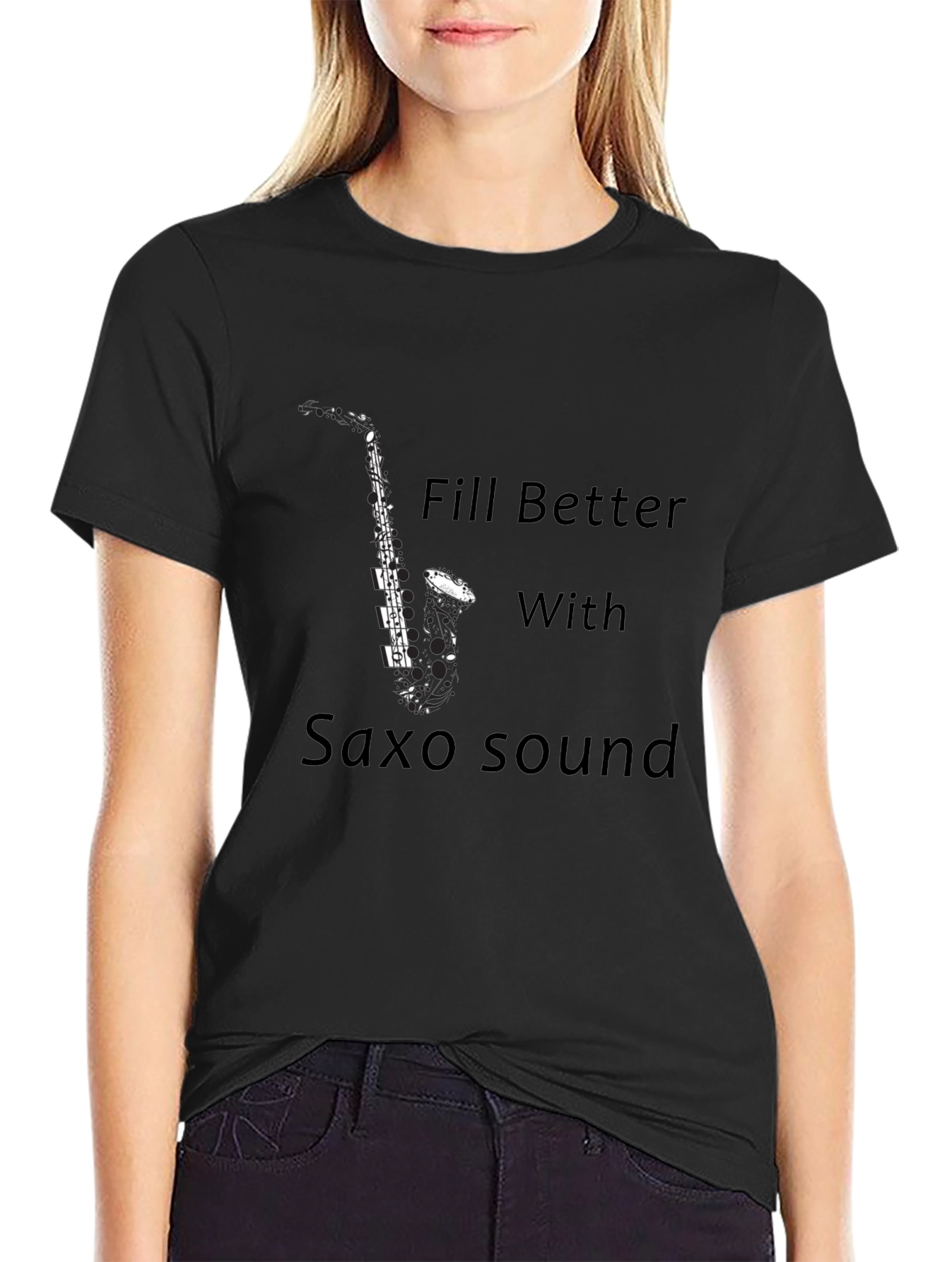 Black Saxophone T-Shirt: Feel Better with Saxo Sound view 2