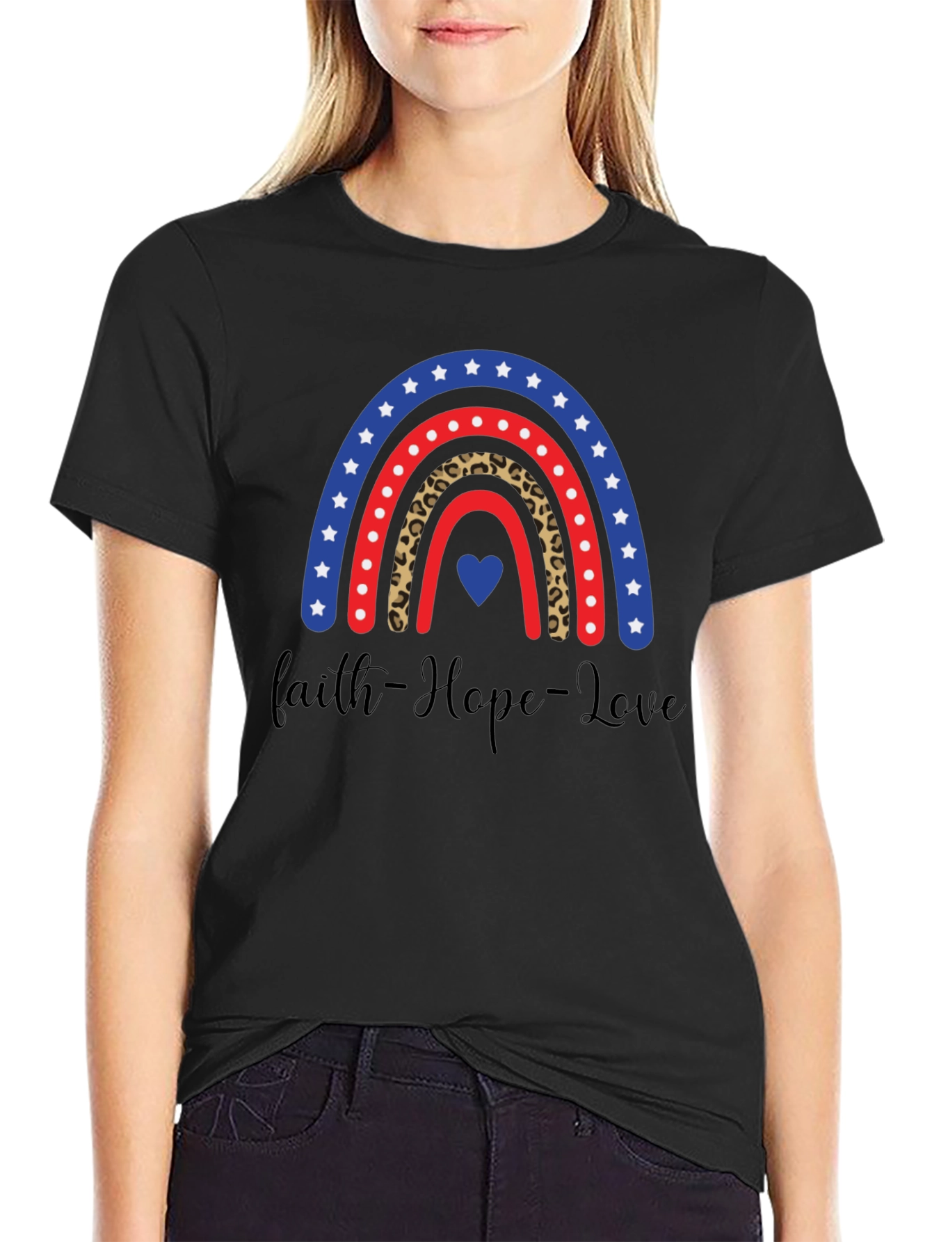 Black Faith Hope Love Rainbow Graphic Tee view 2
