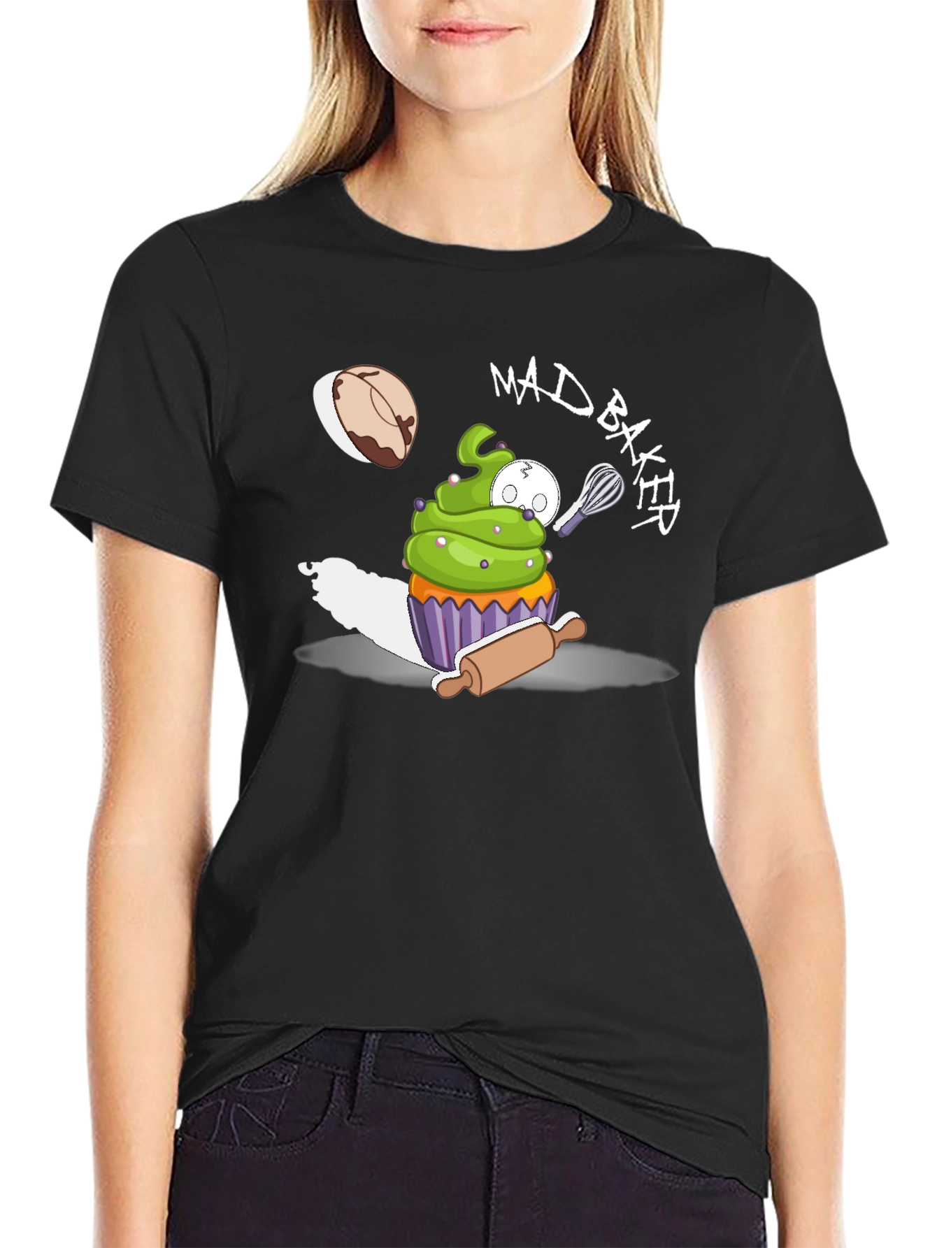 Black Mad Baker Cartoon Graphic T-Shirt view 2
