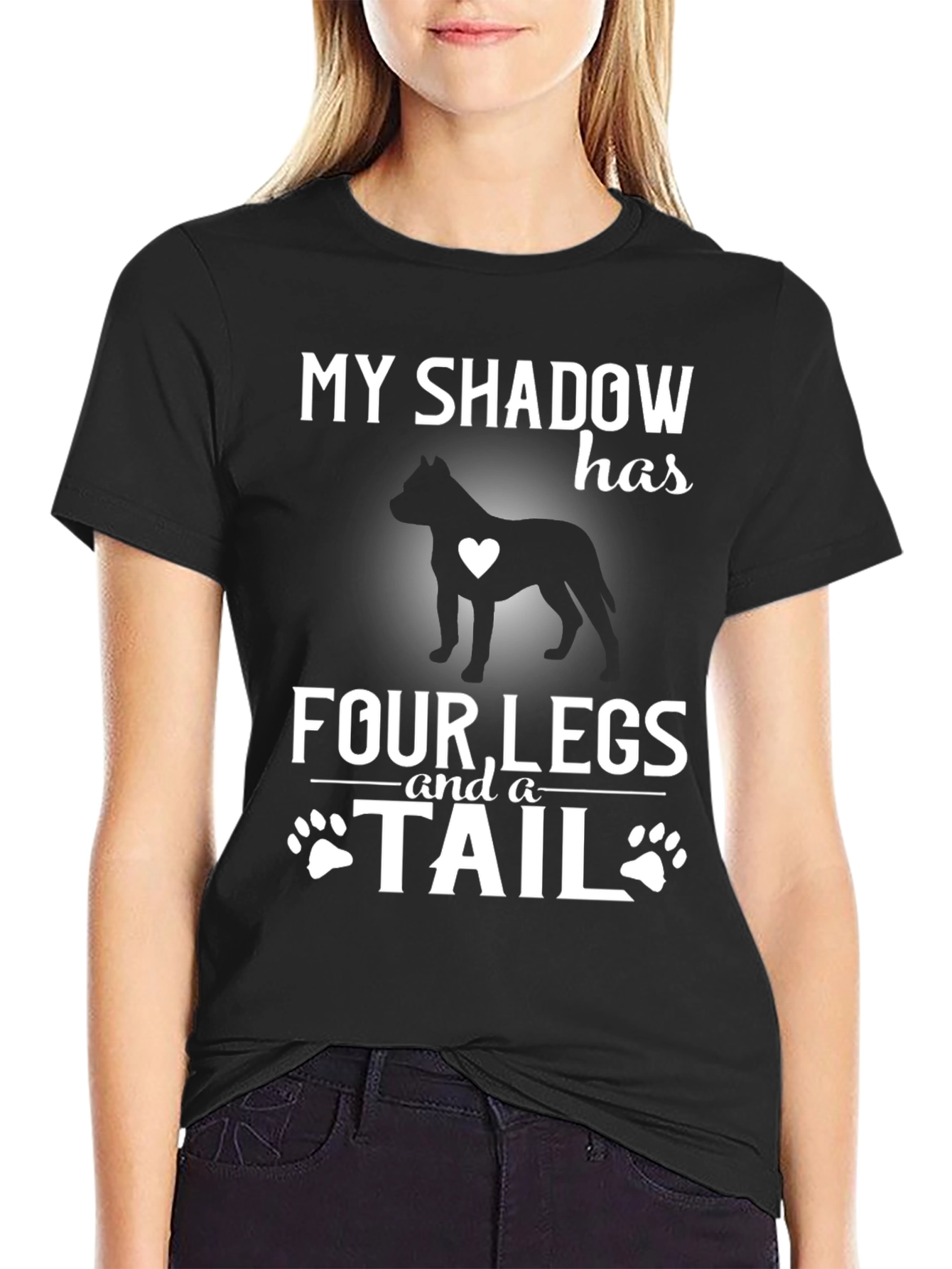 Black My Shadow Has Four Legs and a Tail T-Shirt view 2