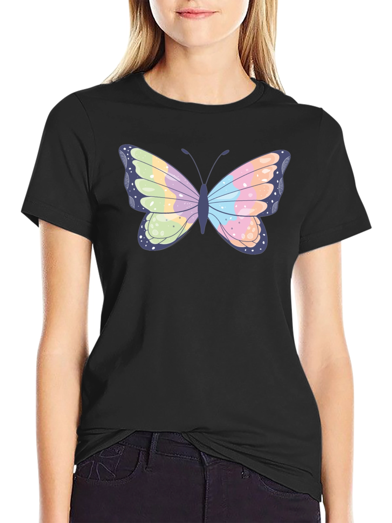 Black Butterfly Graphic Black T-Shirt view 2