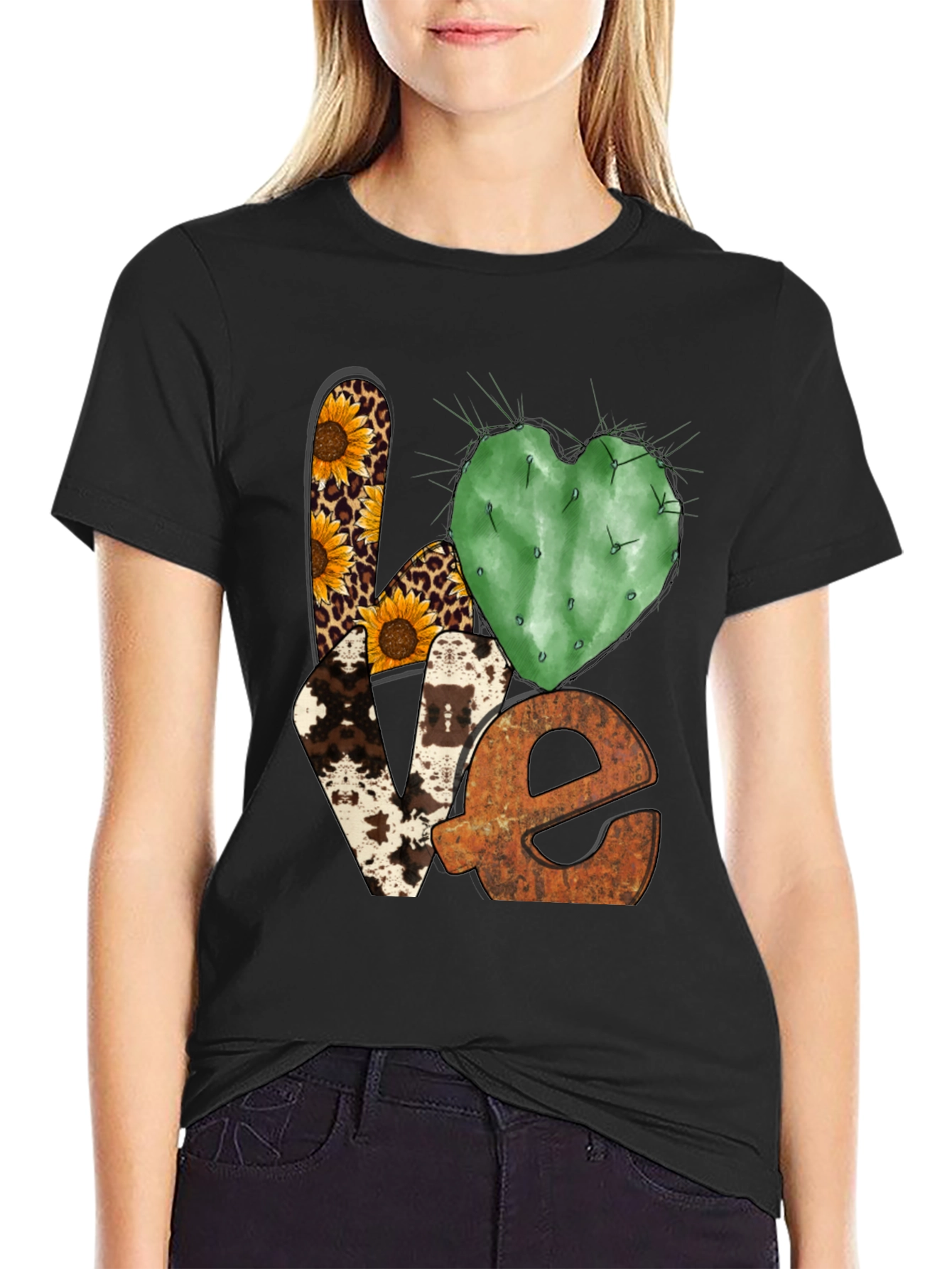 Black LOVE Western Graphic Tee - Cactus Heart view 2