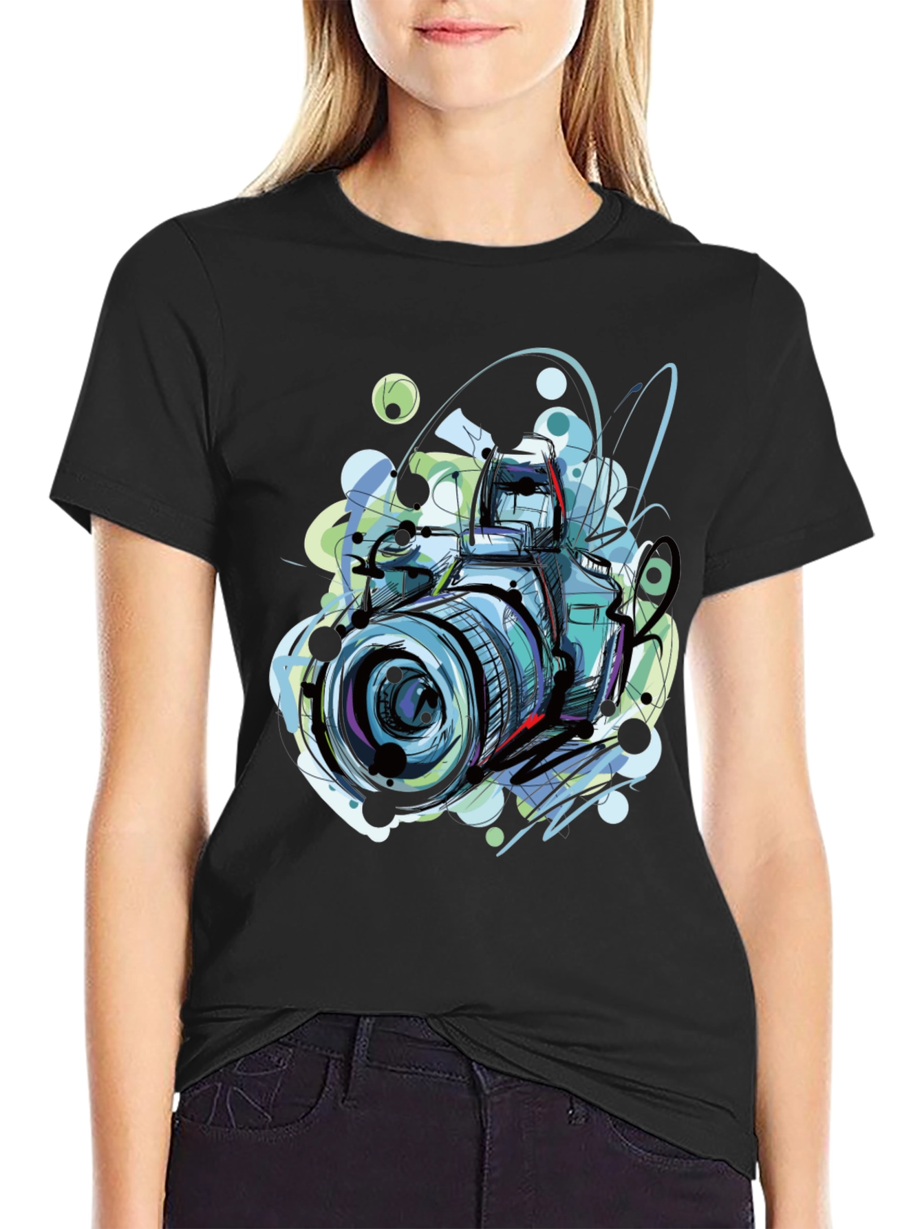 Black Camera Sketch Graphic Tee - Photographer T-Shirt view 2