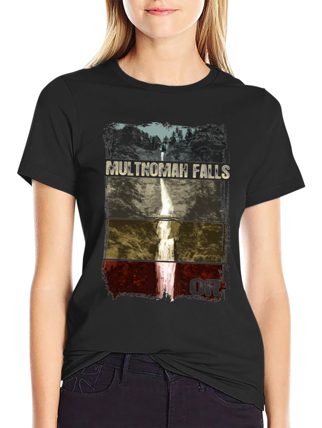 Black Multnomah Falls Graphic T-Shirt view 2