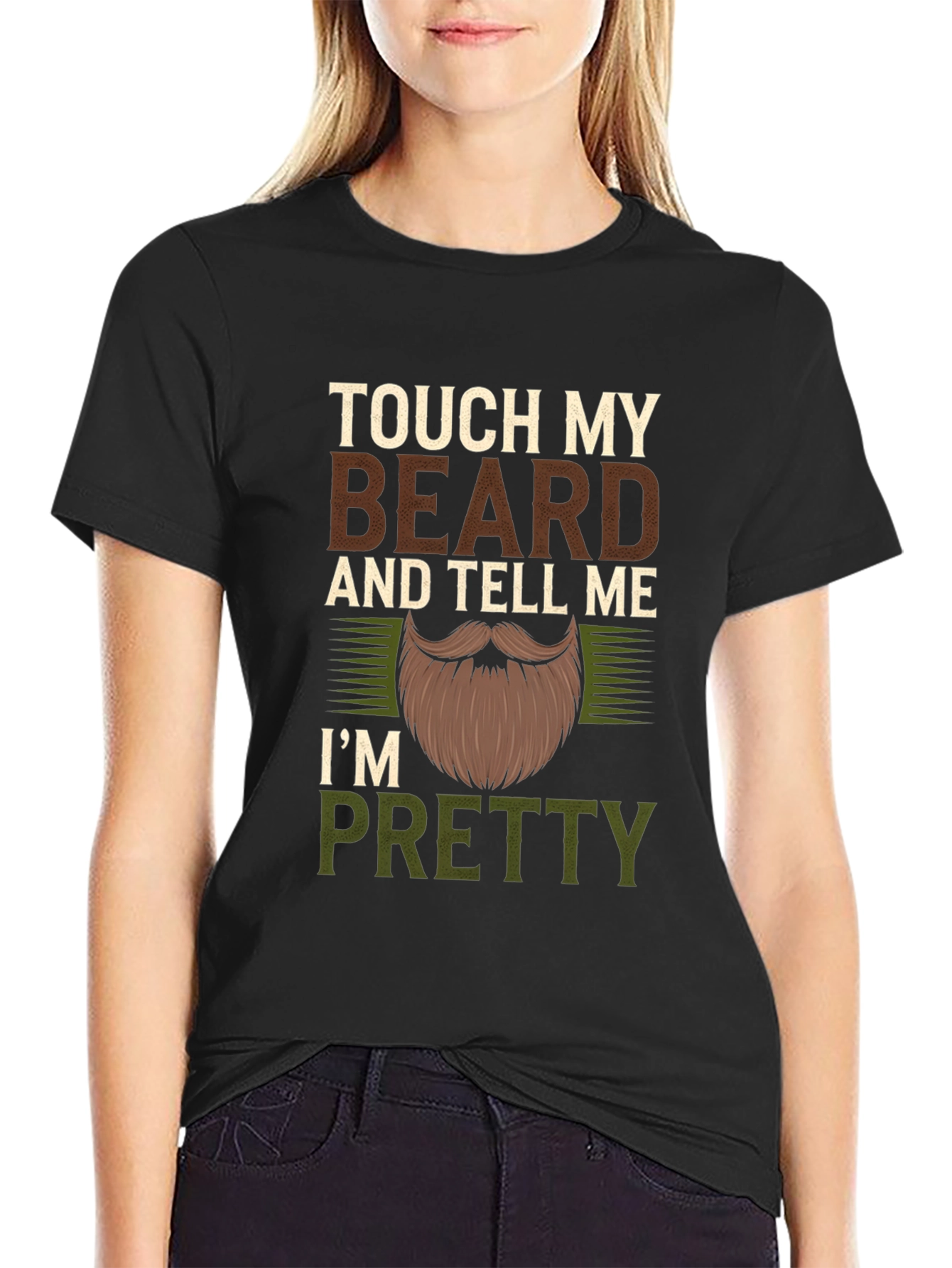 Black Touch My Beard Funny Men's Graphic T-Shirt view 2