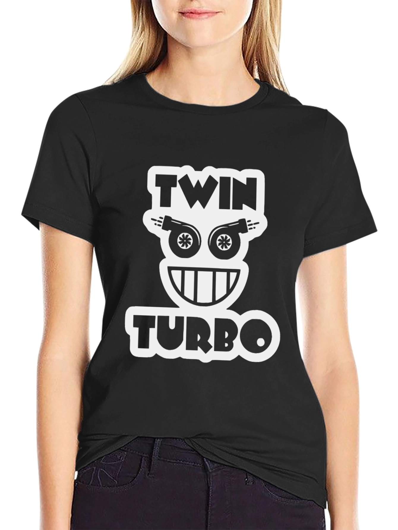 Black Twin Turbo T-Shirt - Car Enthusiast Funny Tee view 2
