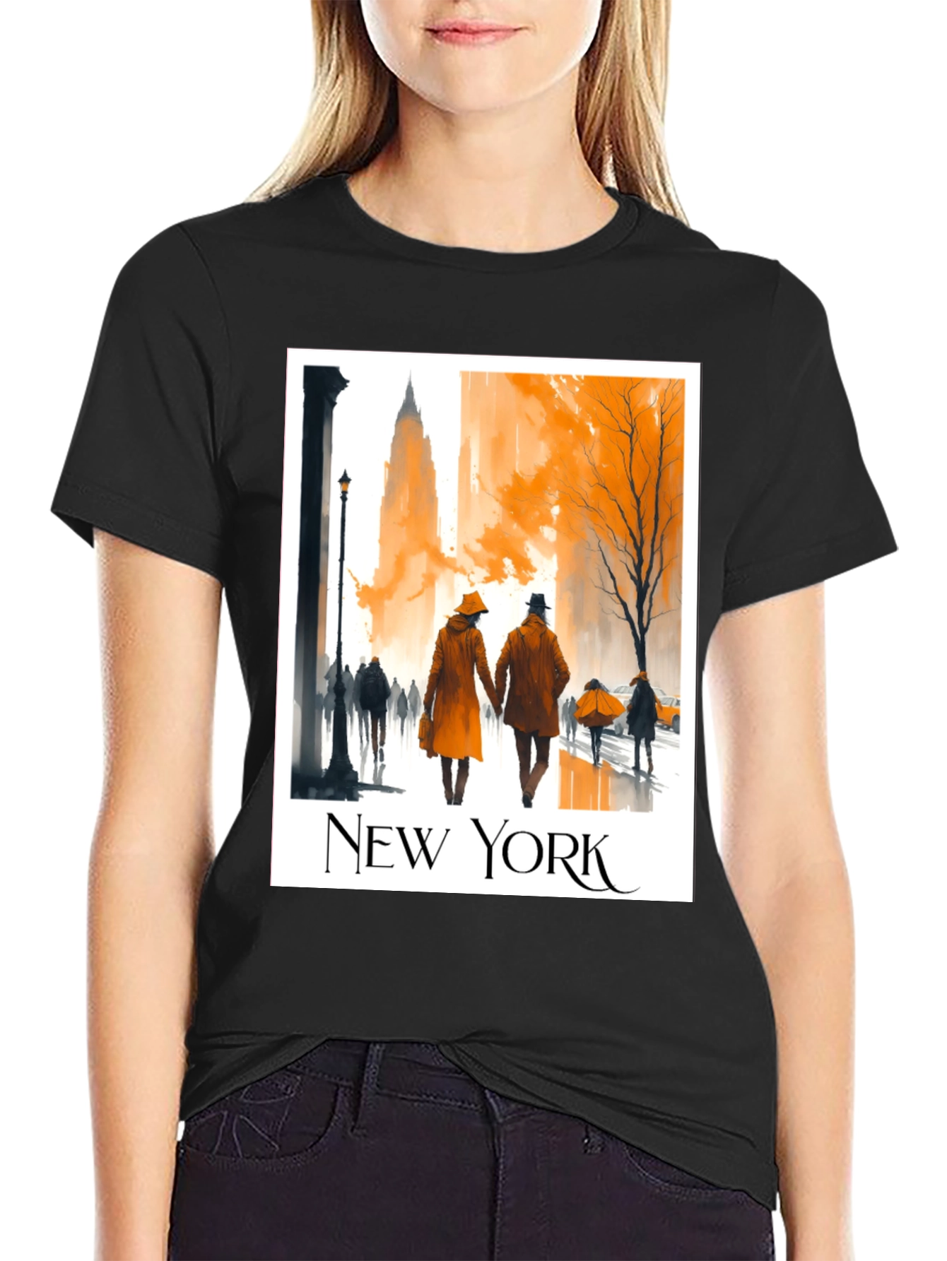 Black New York City Autumn Walk T-Shirt view 2