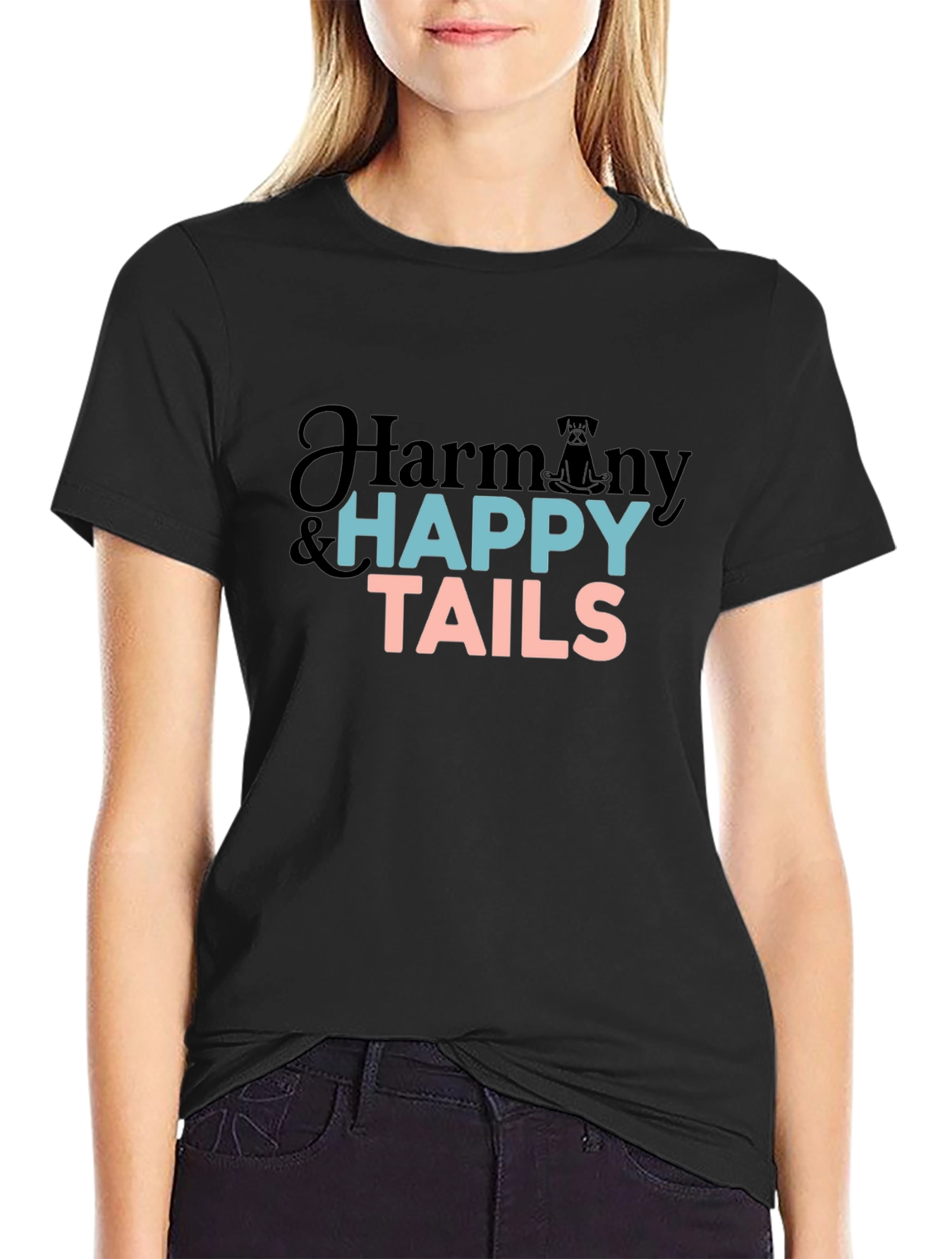 Black Harmony & Happy Tails Black T-Shirt view 2