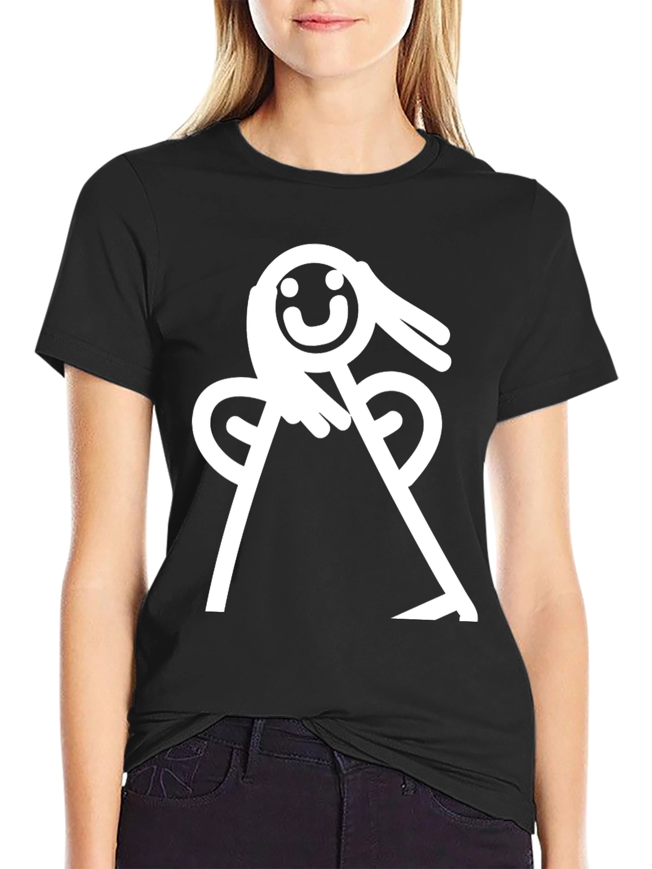 Black Whimsical Angel Graphic Tee - Black Cotton Blend view 2