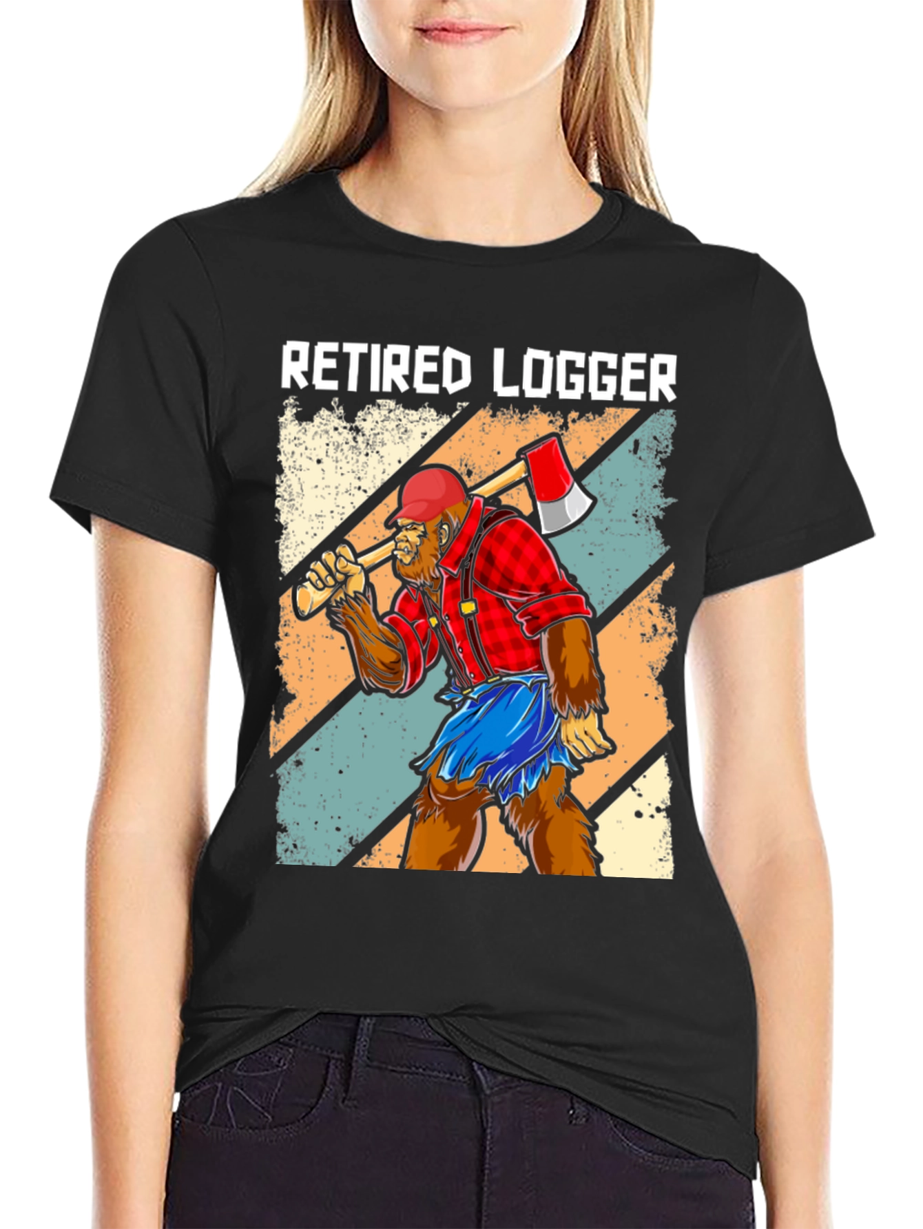 Black Retired Logger Bigfoot Graphic Tee view 2