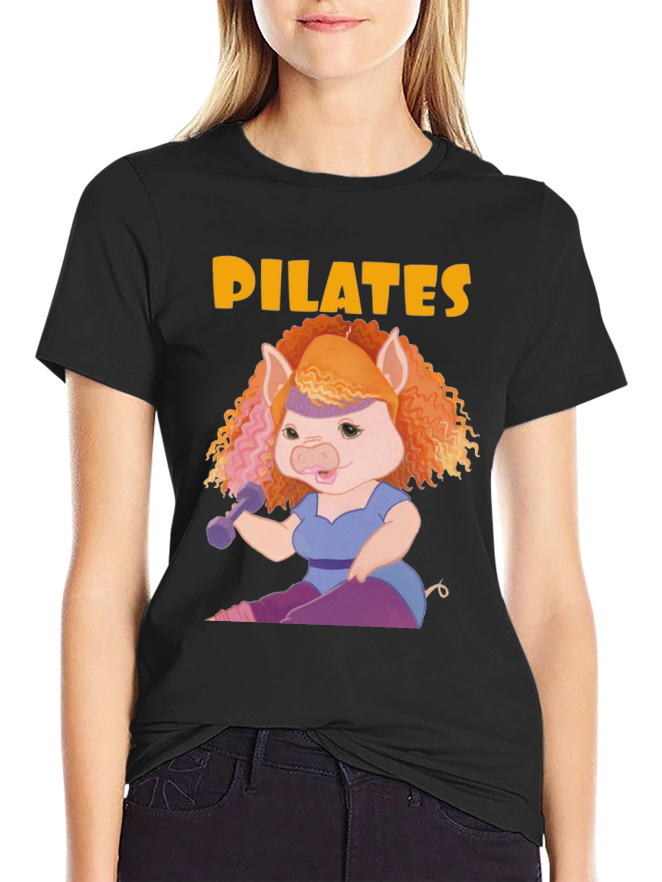 Black Pilates Pig T-Shirt view 2