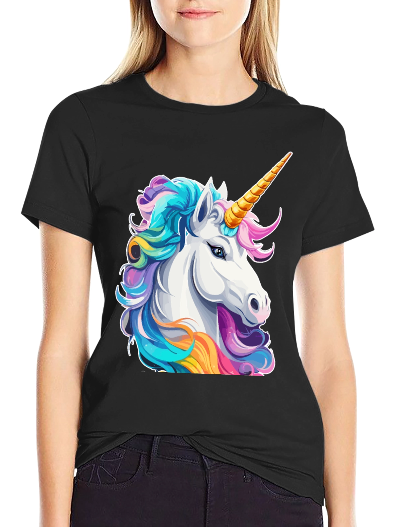 Black Unicorn Graphic Tee - Black Cotton T-Shirt view 2