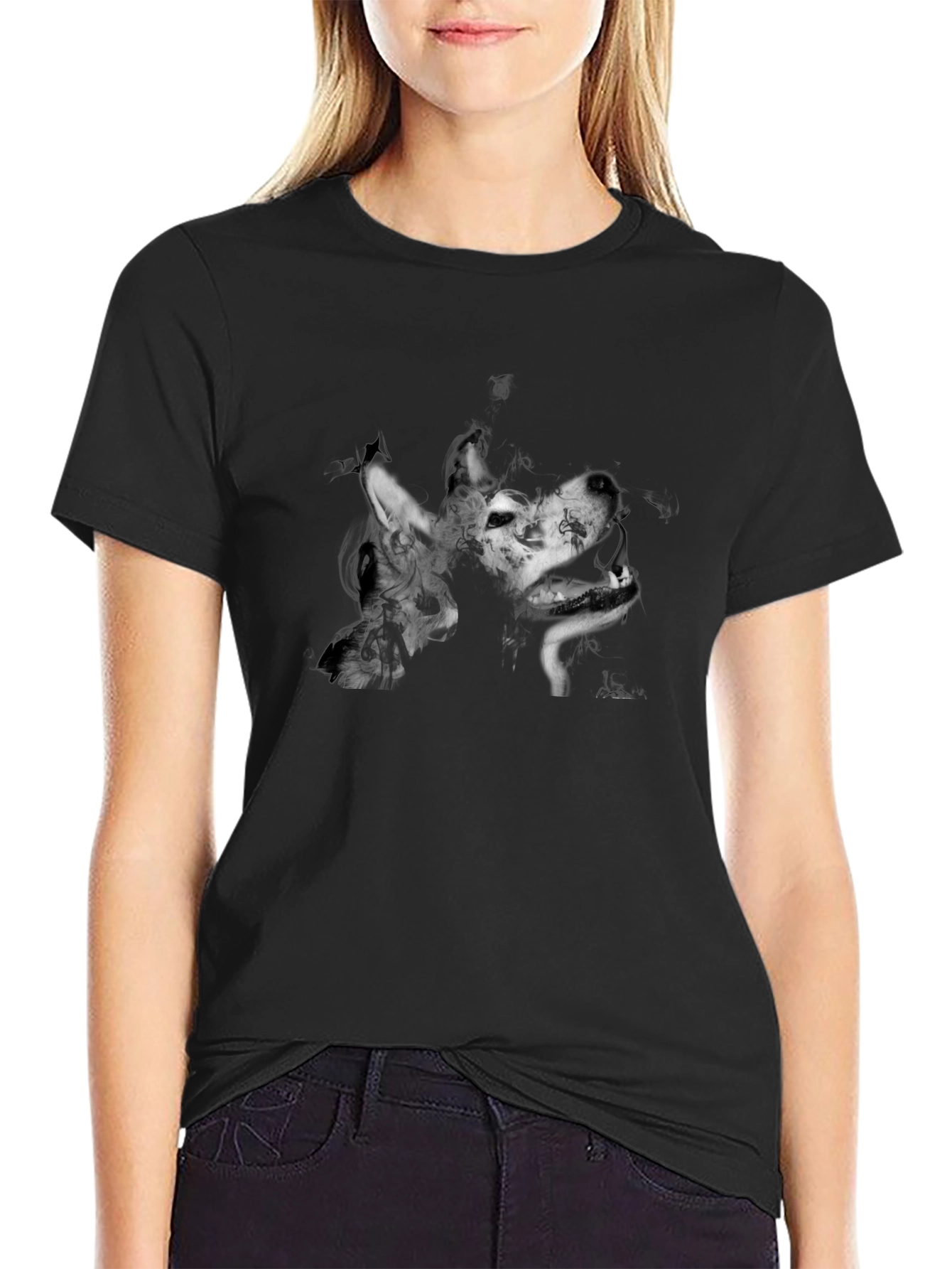Black Wolf Art Graphic Black T-Shirt - Men's Fashion view 2