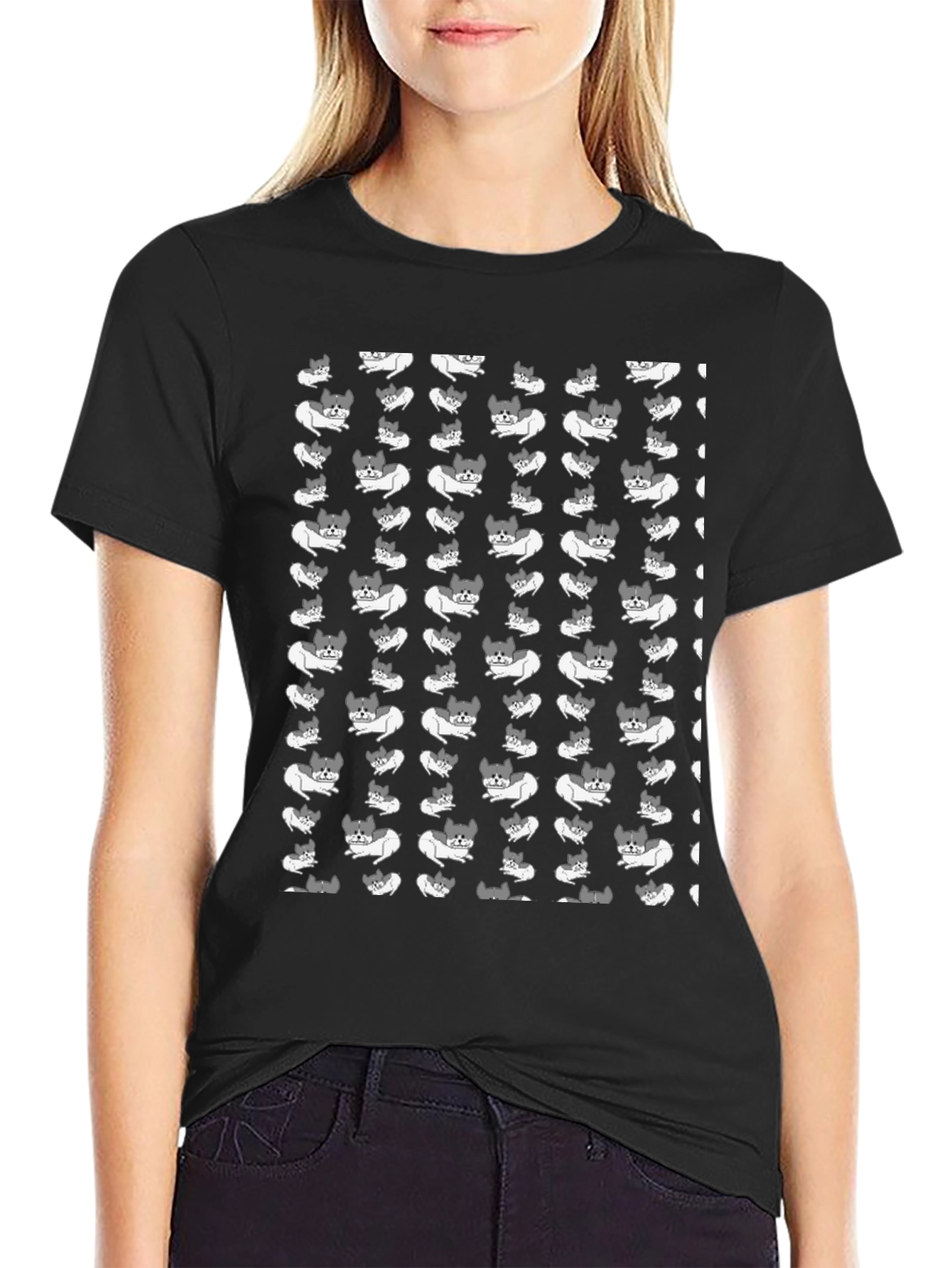 Black Cat Pattern Black T-Shirt view 2