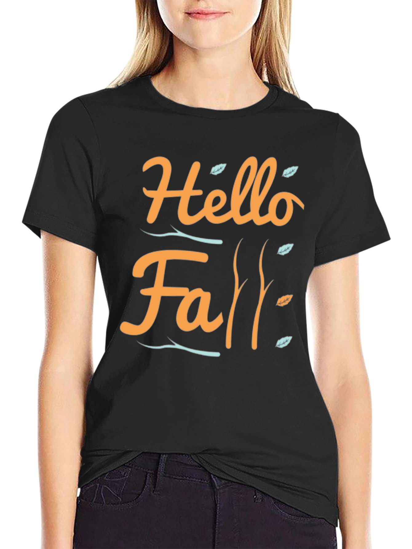 Black Hello Fall T-Shirt - Autumn Season Apparel view 2