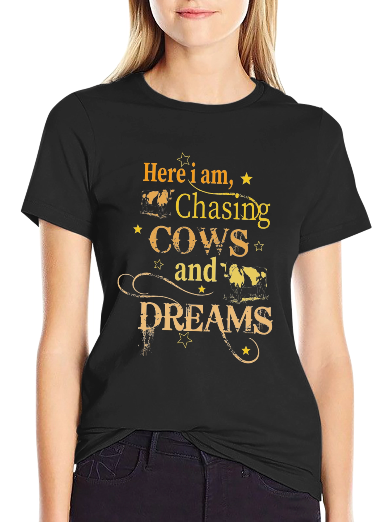 Black Chasing Cows and Dreams Graphic T-Shirt view 2