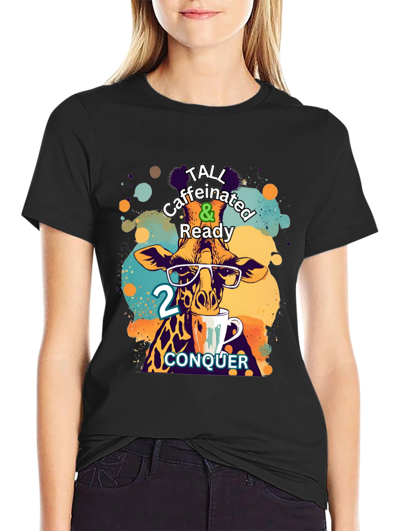 Black Tall Caffeinated & Ready Giraffe T-Shirt view 2