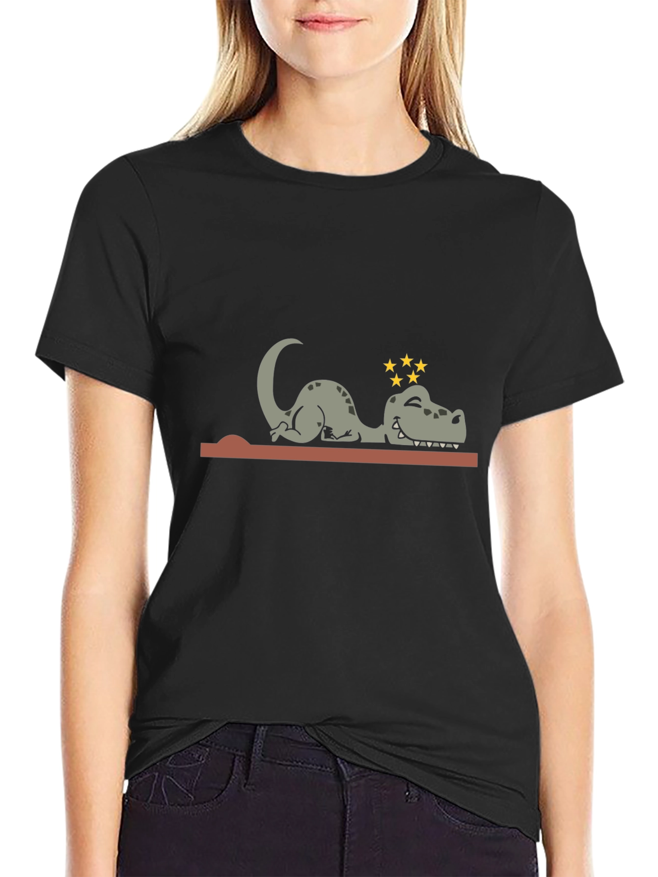 Black Knocked Out Dino Tee - Hilarious Cartoon T-Shirt view 2