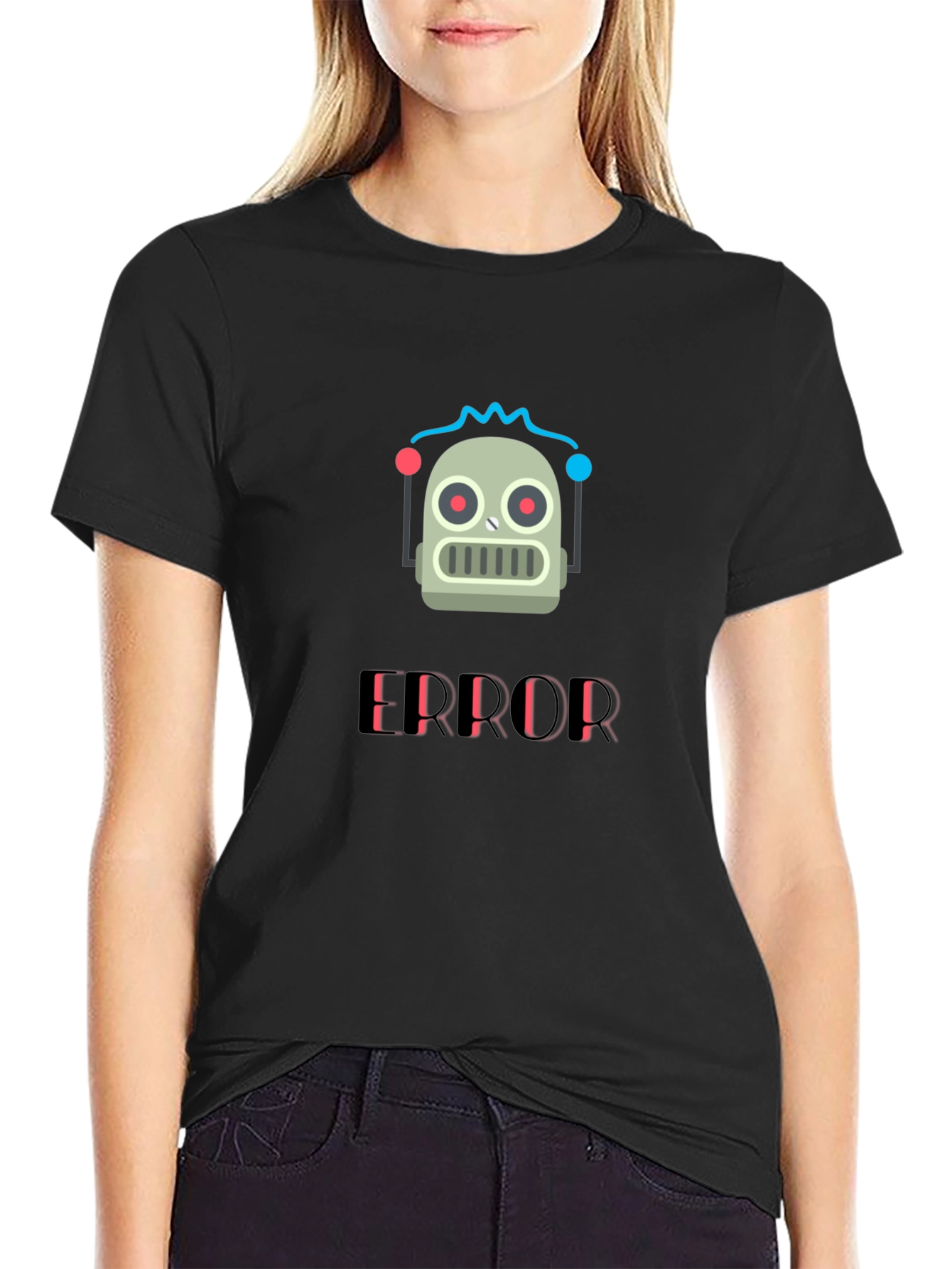 Black Error Robot Graphic T-Shirt - Black Cotton Tee view 2