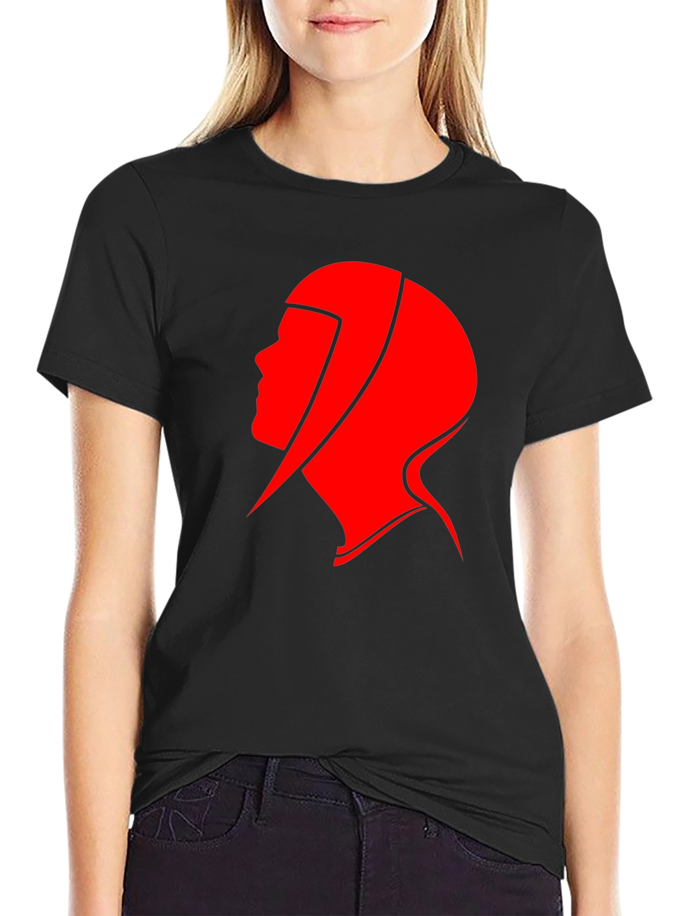 Black Red Haired Lady Graphic Tee - Black view 2