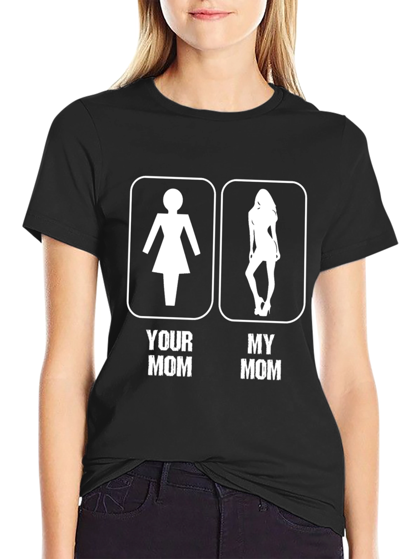 Black Funny "Your Mom vs. My Mom" Graphic T-Shirt view 2