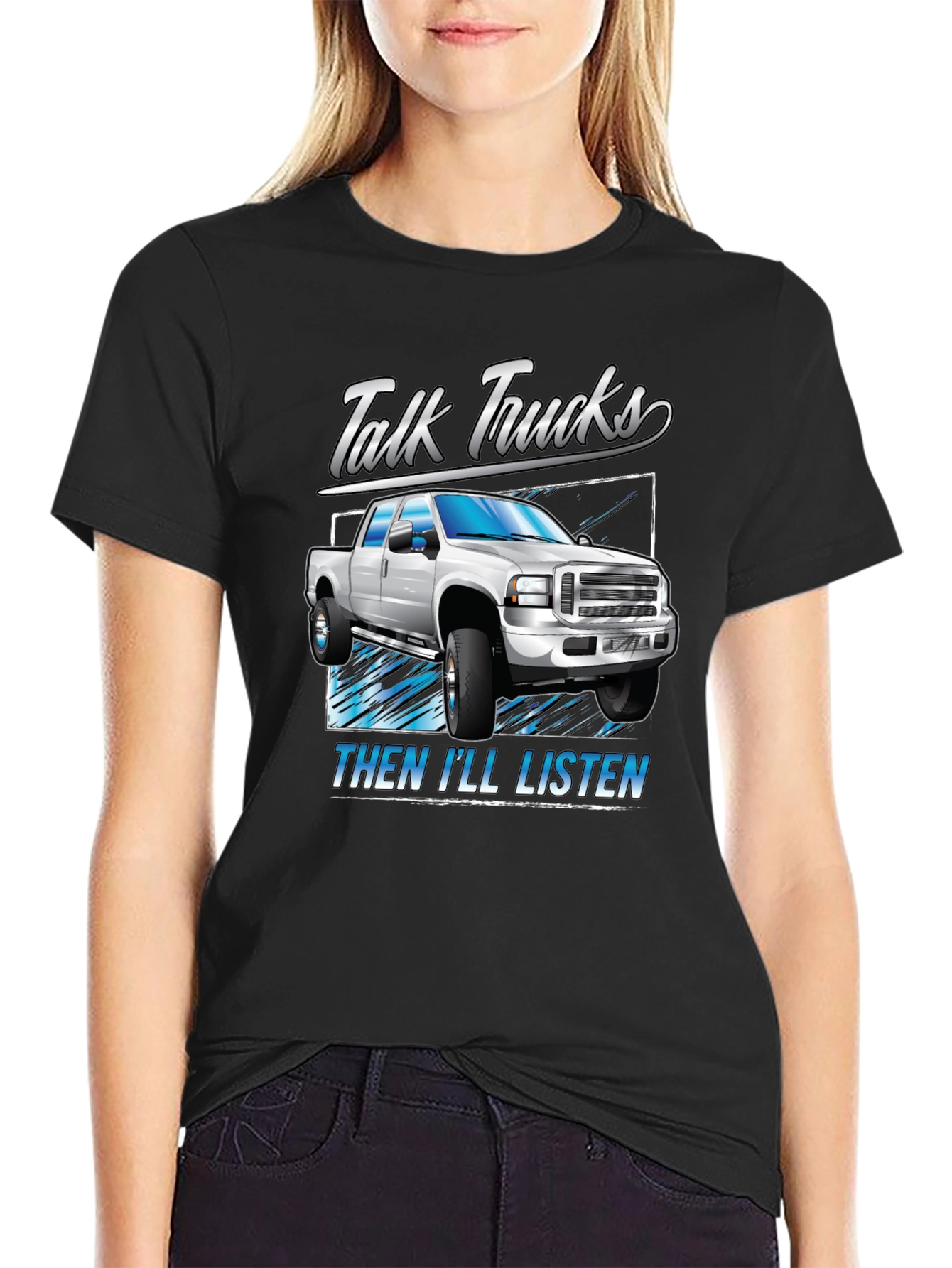 Black Talk Trucks Then I'll Listen T-Shirt view 2