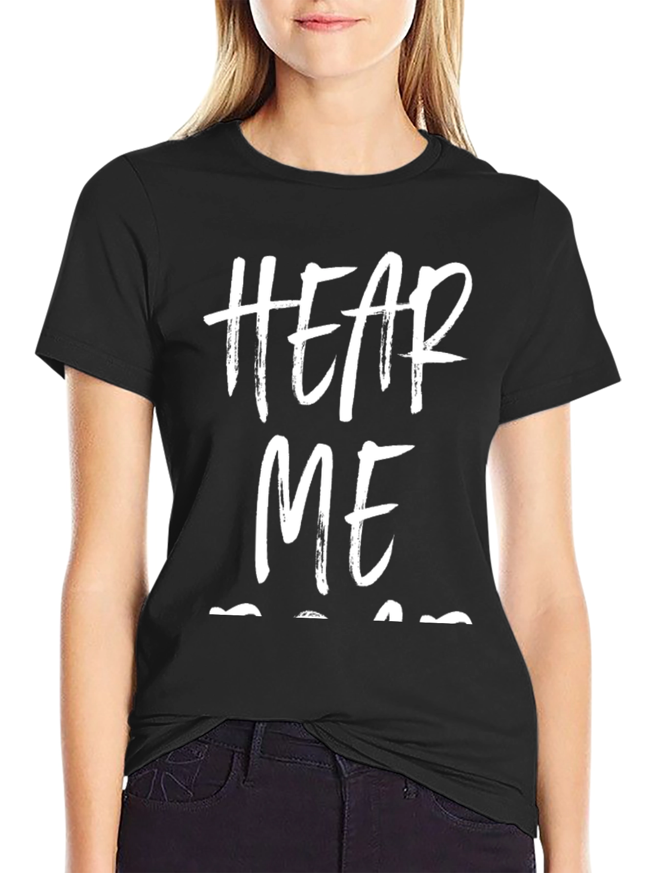 Black Hear Me T-Shirt - Black Cotton Graphic Tee view 2