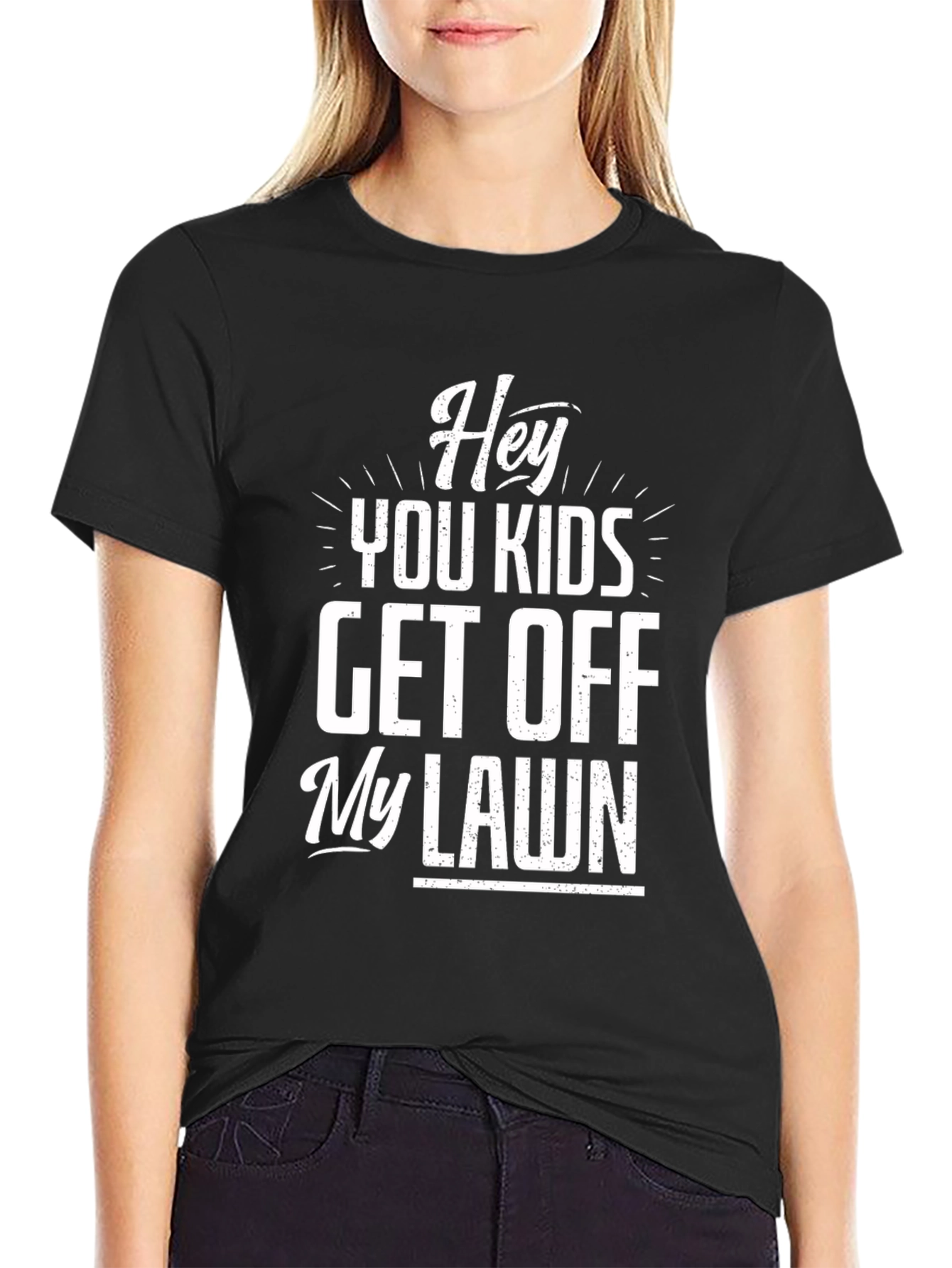 Black Hey You Kids Get Off My Lawn Graphic Tee view 2