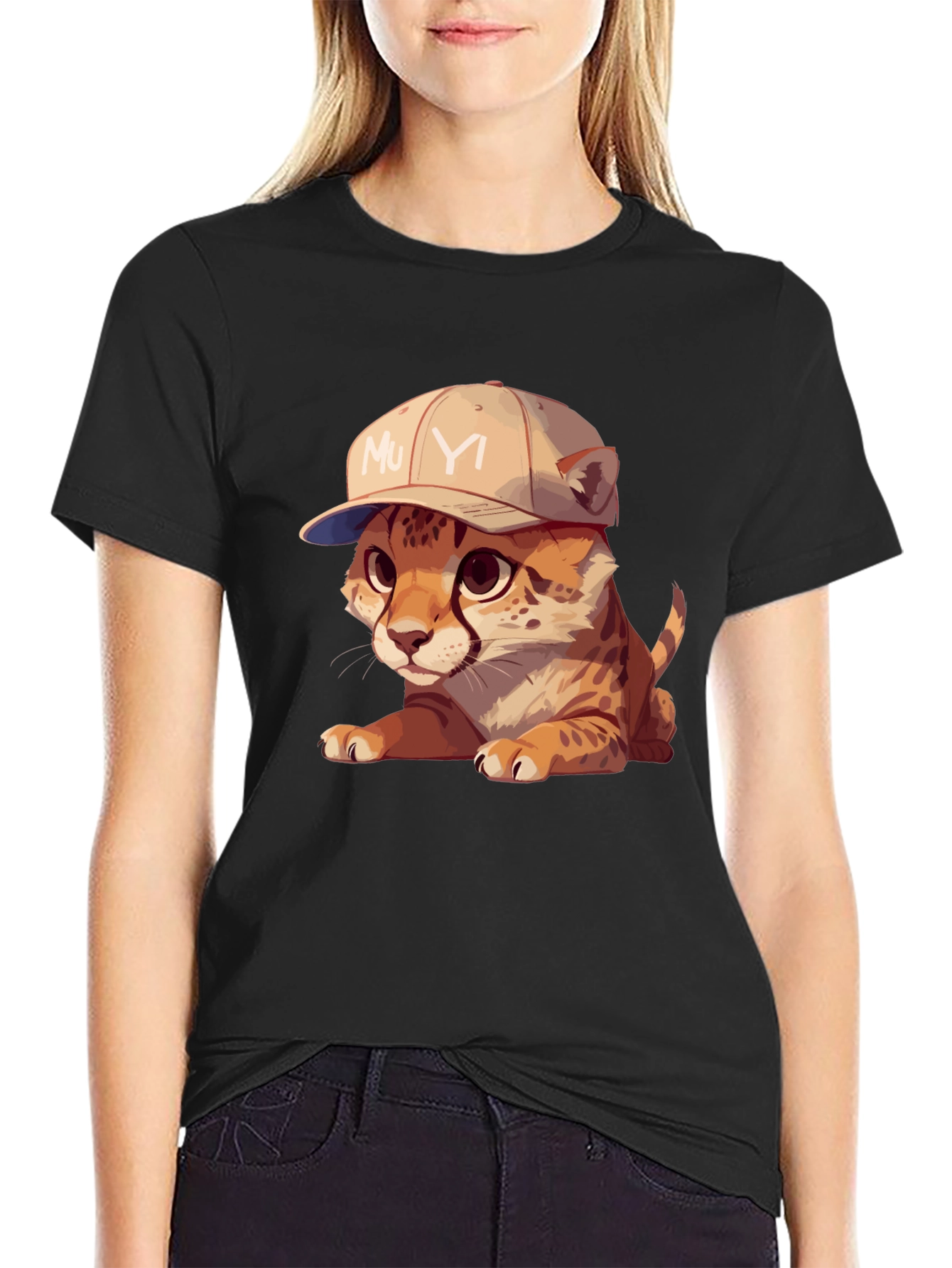 Black Cool Cub Tee: Cheetah in a Baseball Cap view 2