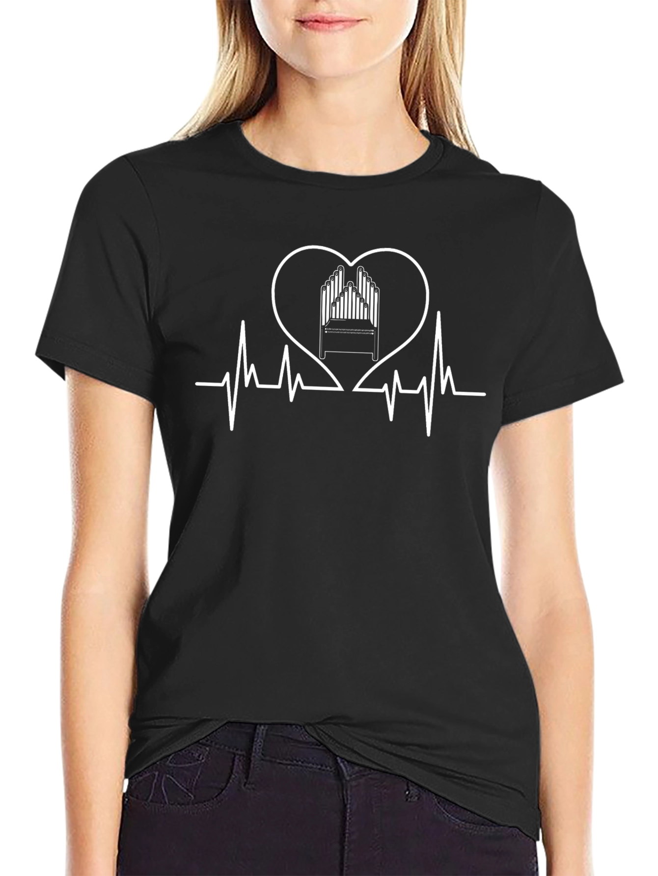 Black Organ Heartbeat T-Shirt - Music Lover Tee view 2