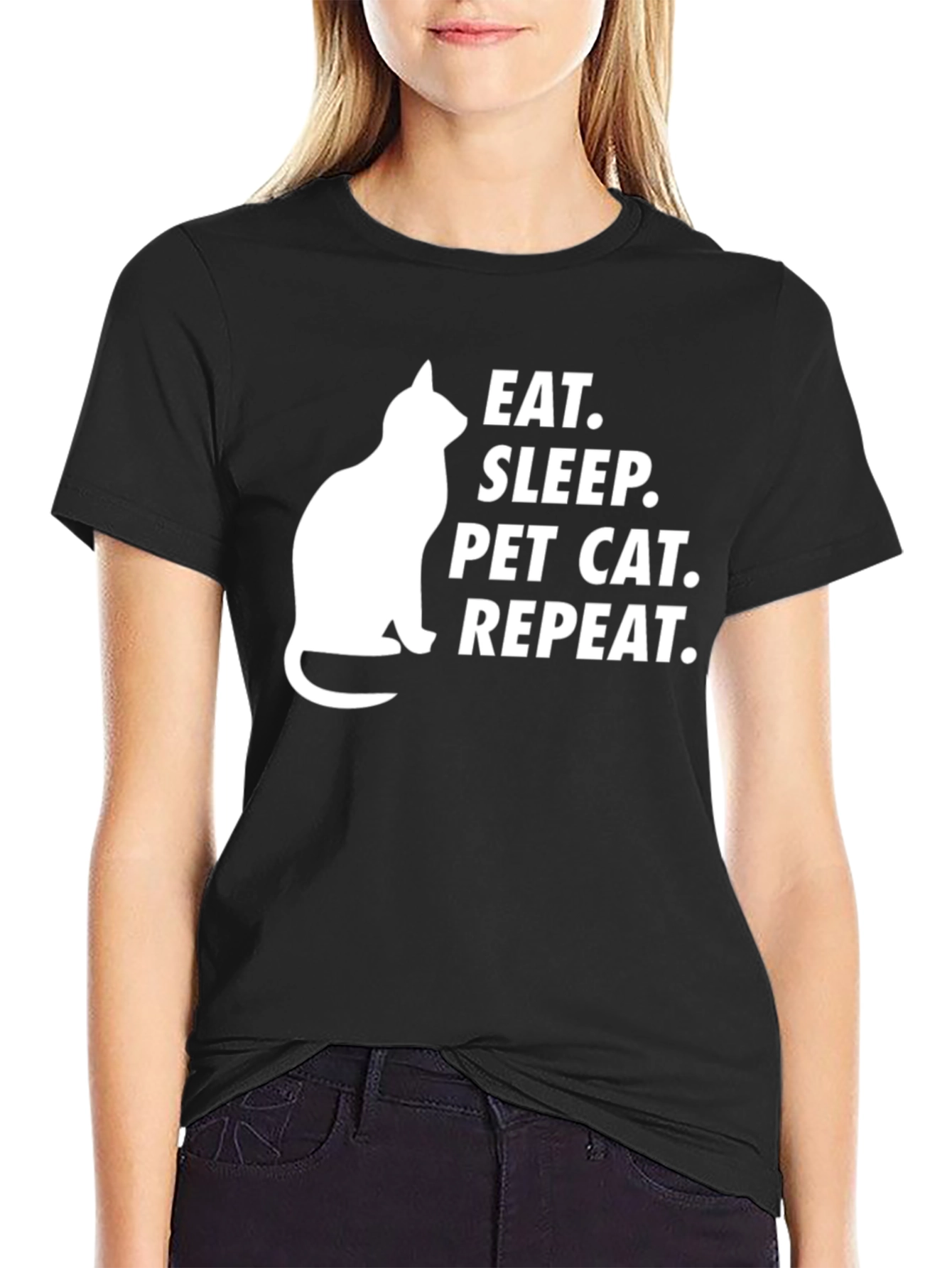 Black Eat Sleep Pet Cat Repeat T-Shirt view 2