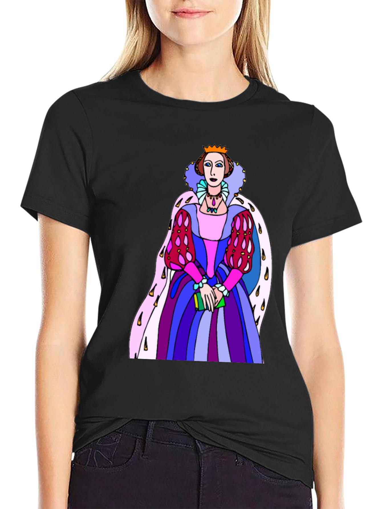 Black Queen Elizabeth Graphic T-Shirt - Novelty Tee view 2