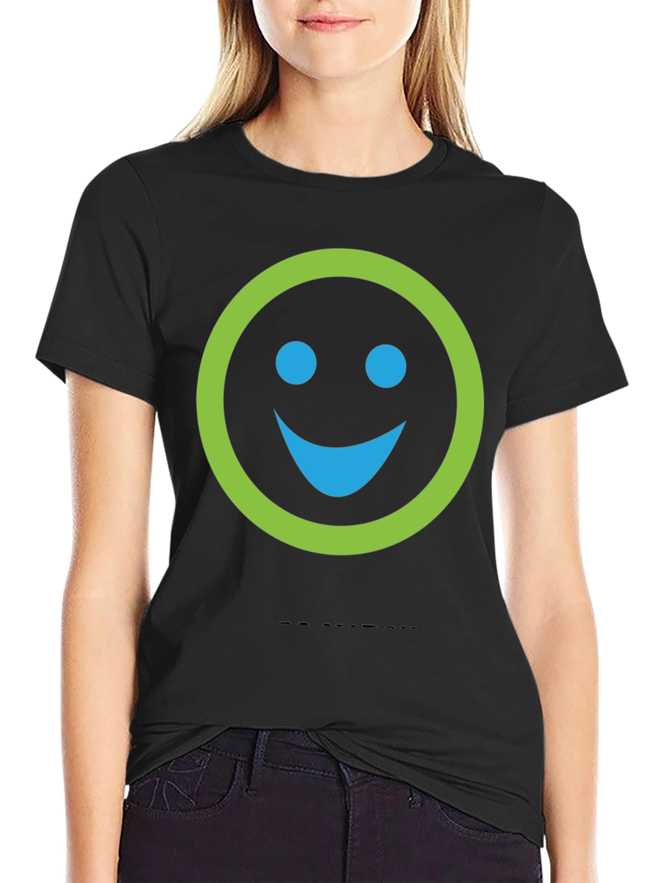 Black Smiley Face Graphic Print Crew Neck T-Shirt view 2
