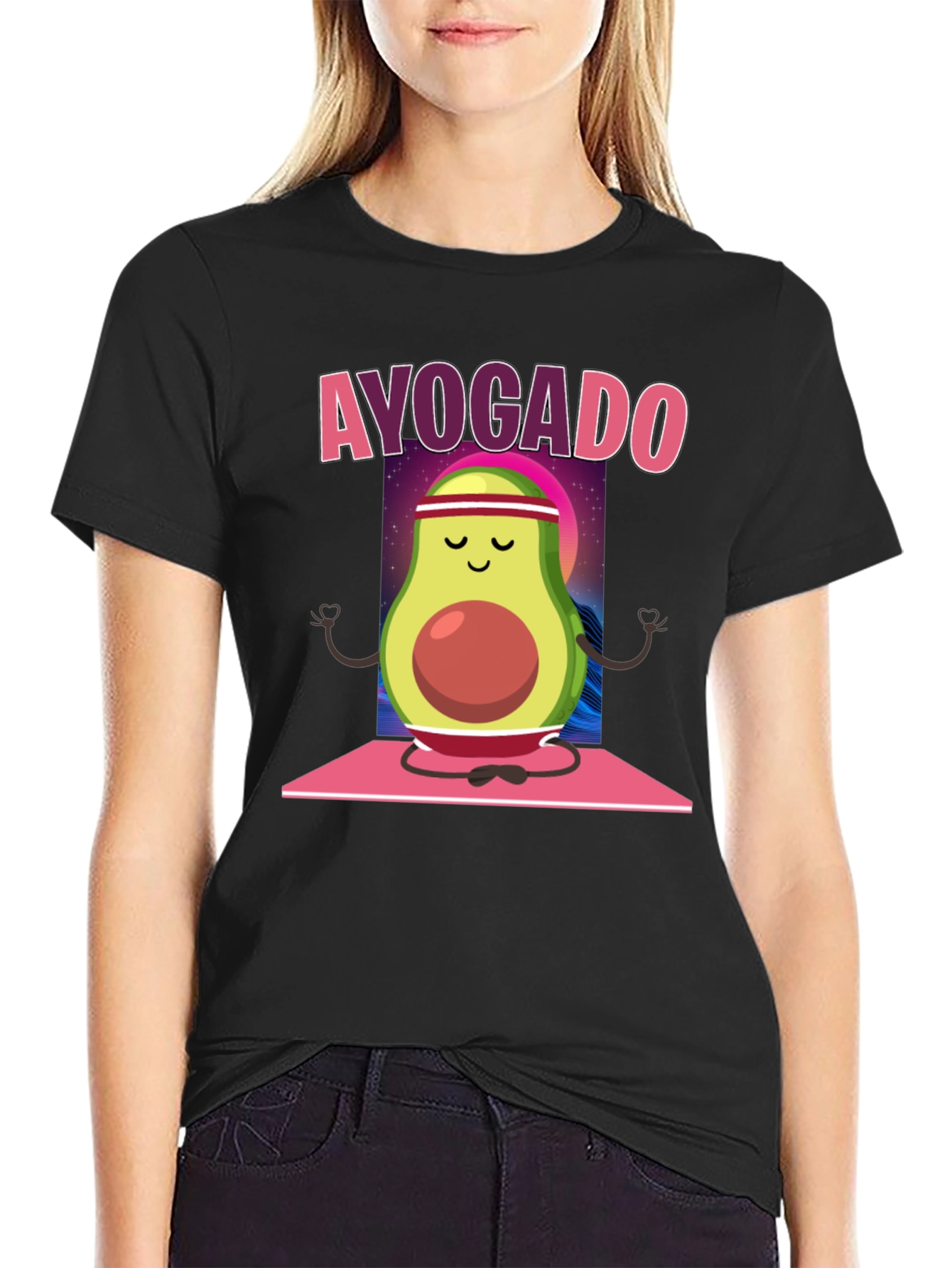 Black Ayogado Avocado Yoga T-Shirt view 2