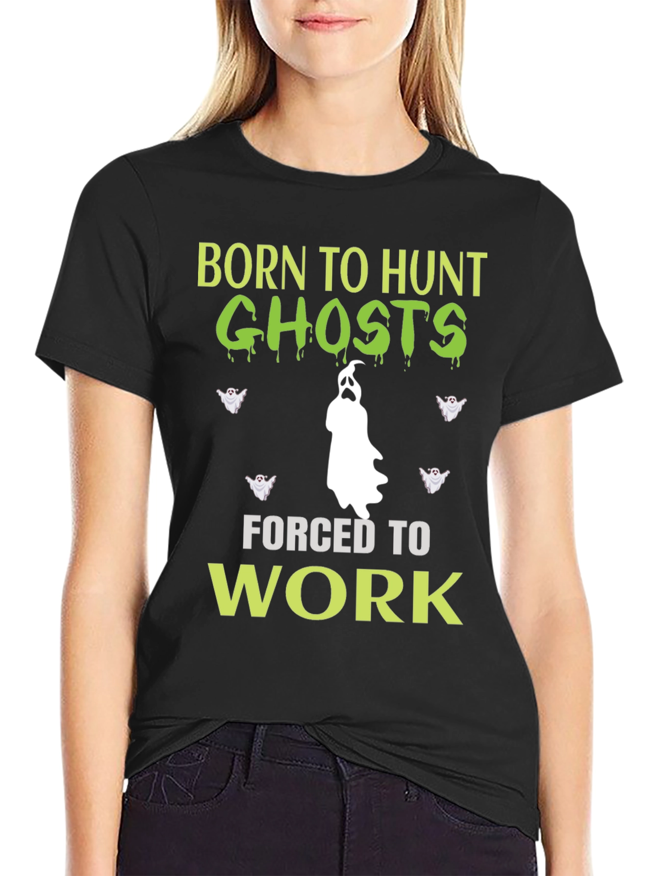 Black Born to Hunt Ghosts Funny Halloween Graphic T-Shirt view 2
