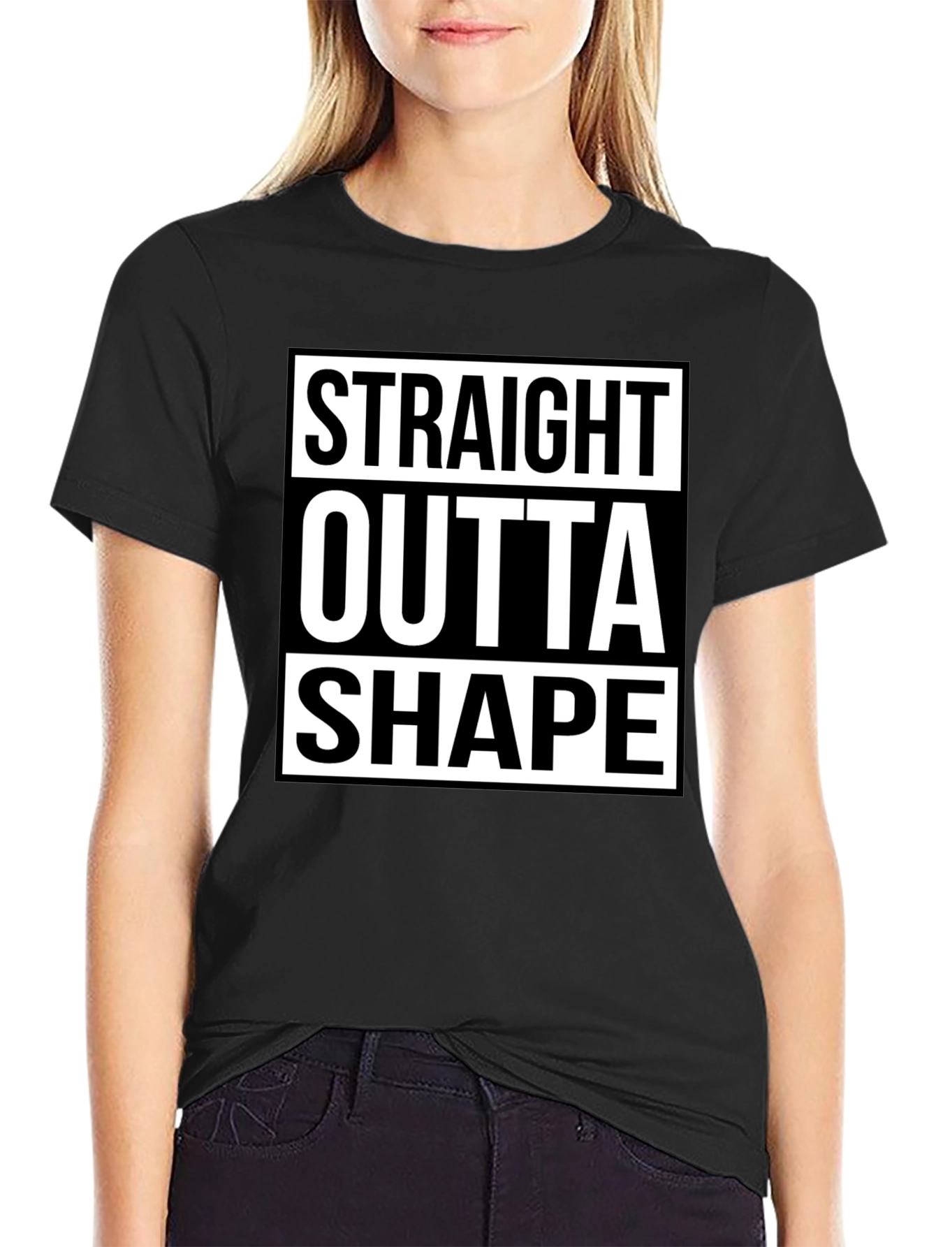 Black Straight Outta Shape Funny Graphic T-Shirt view 2