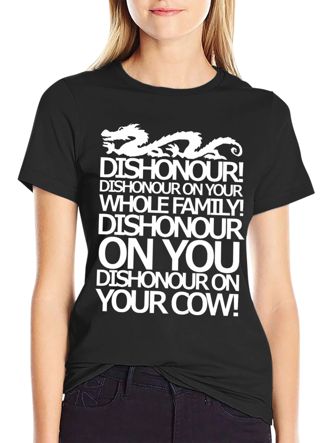 Black Dishonour Dragon Graphic T-Shirt - Funny Novelty Tee view 2