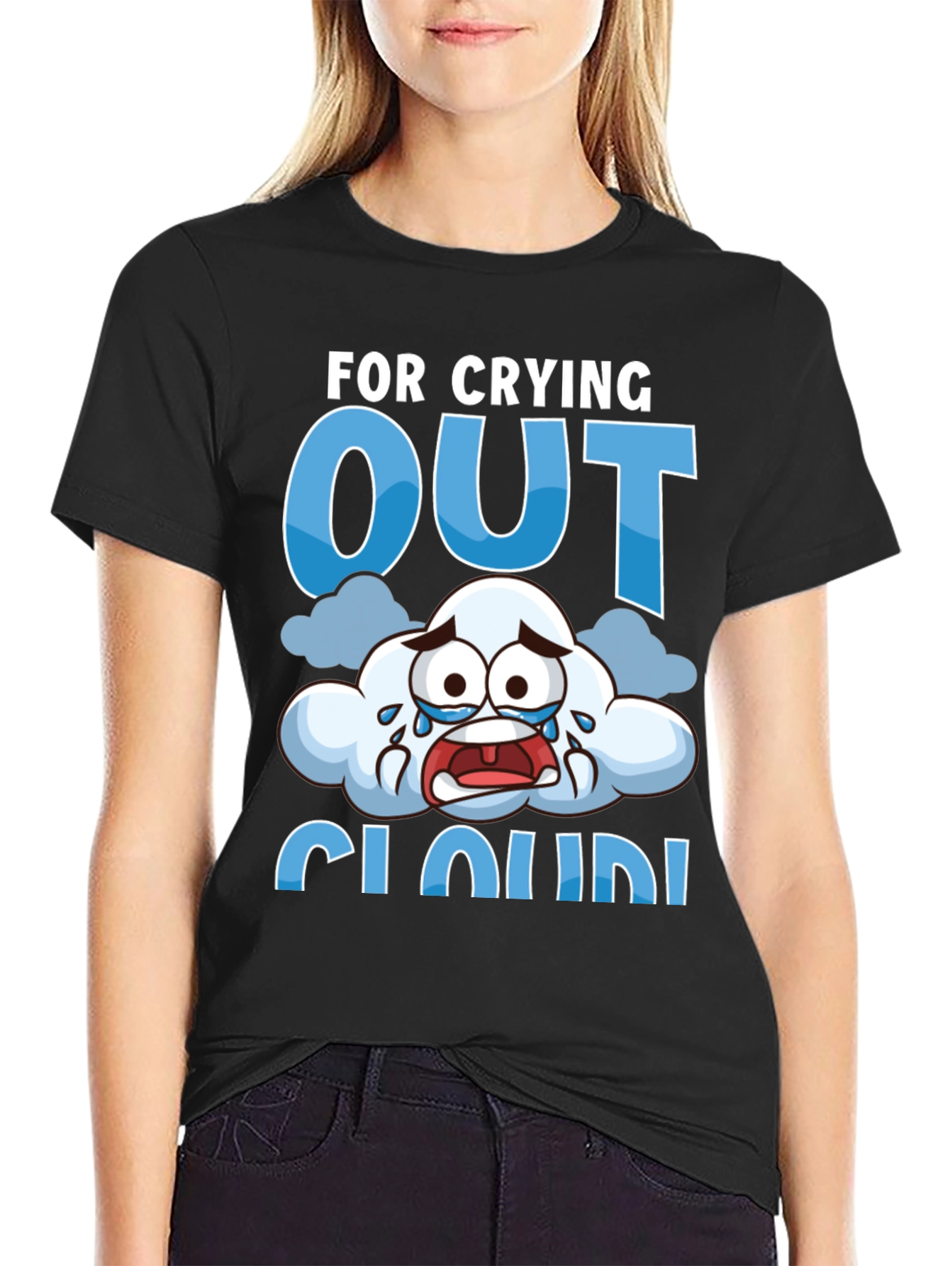Black Crying Cloud T-Shirt - Funny Graphic Tee view 2