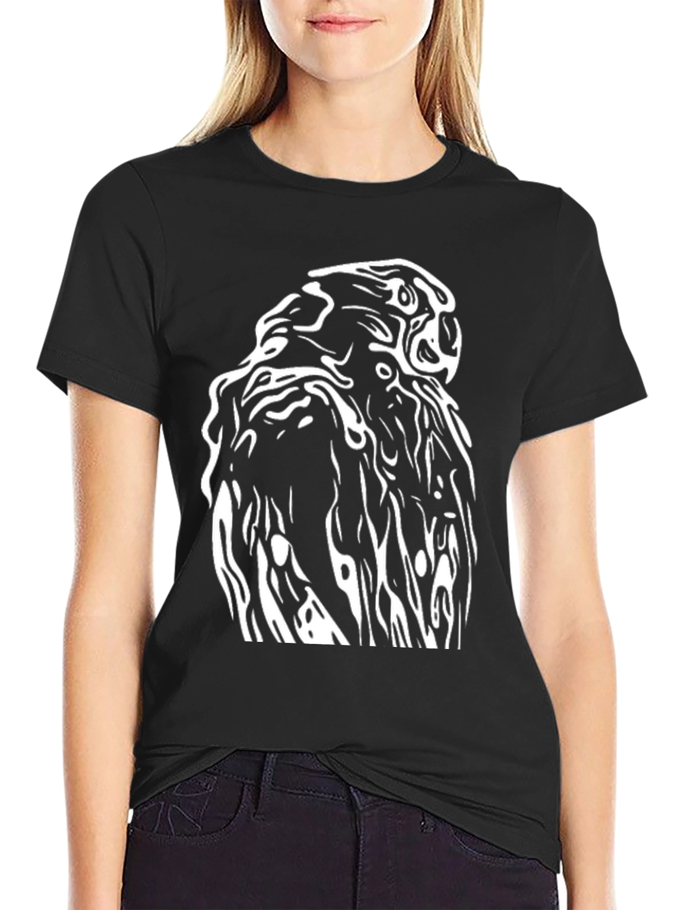 Black Abstract Hawk Graphic Tee - Black Cotton Blend view 2