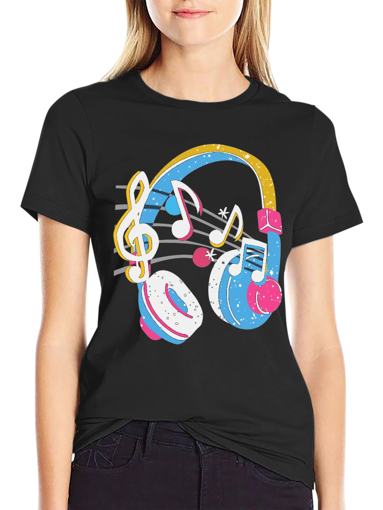 Black Music Headphones T-Shirt - Stylish Graphic Tee view 2