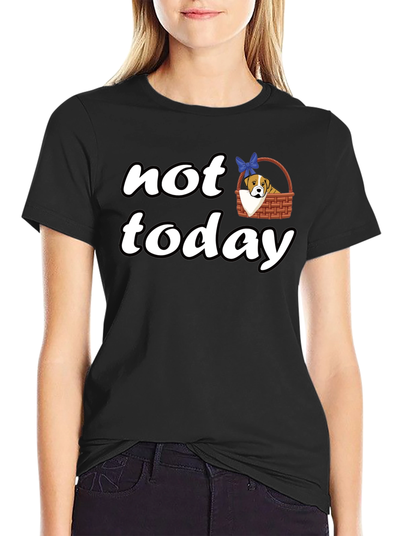 Black Not Today Dog in Basket T-Shirt view 2
