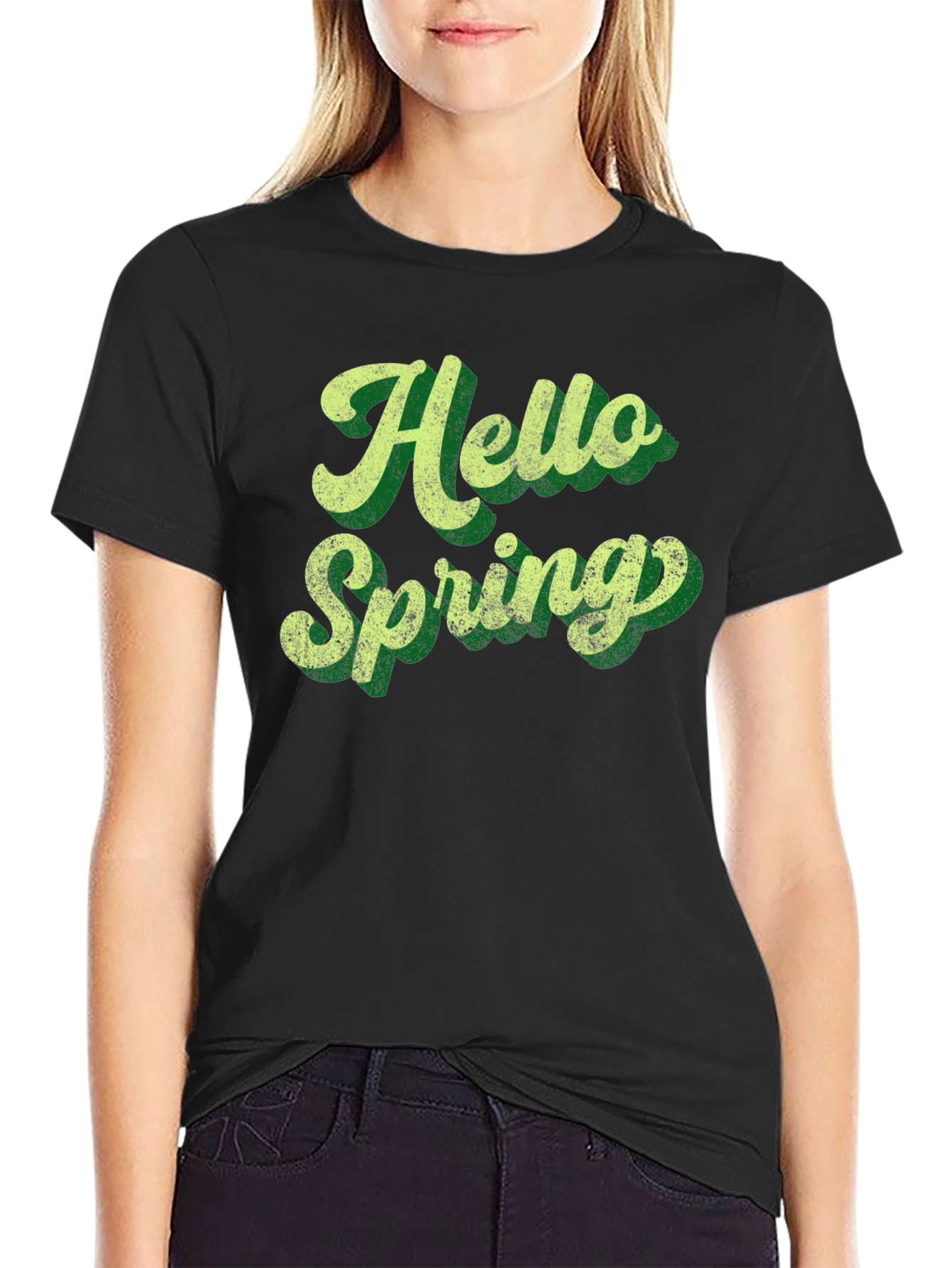 Black Hello Spring Graphic Tee - Unisex Black T-Shirt view 2