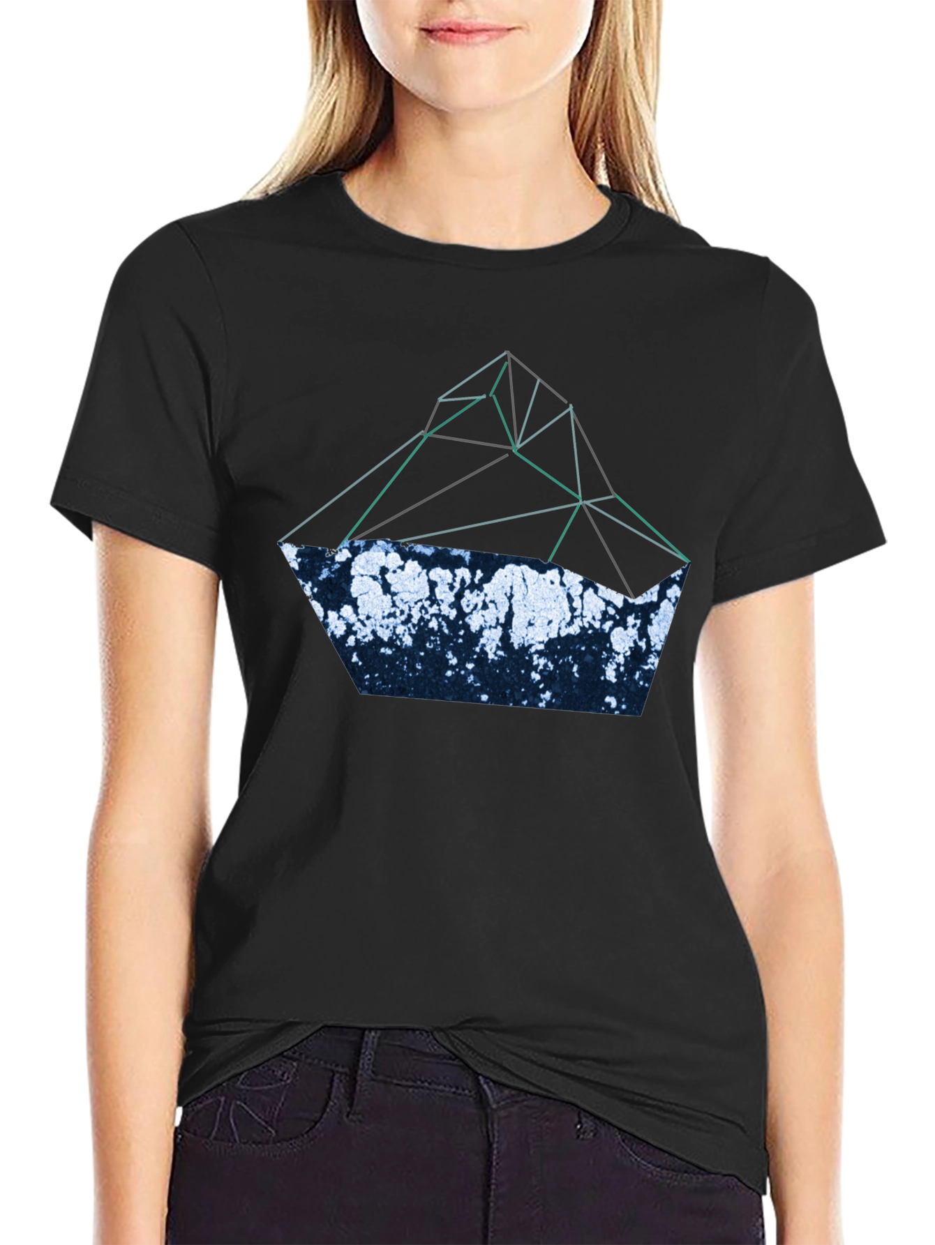 Black Abstract Geometric Mountain T-Shirt - Black view 2